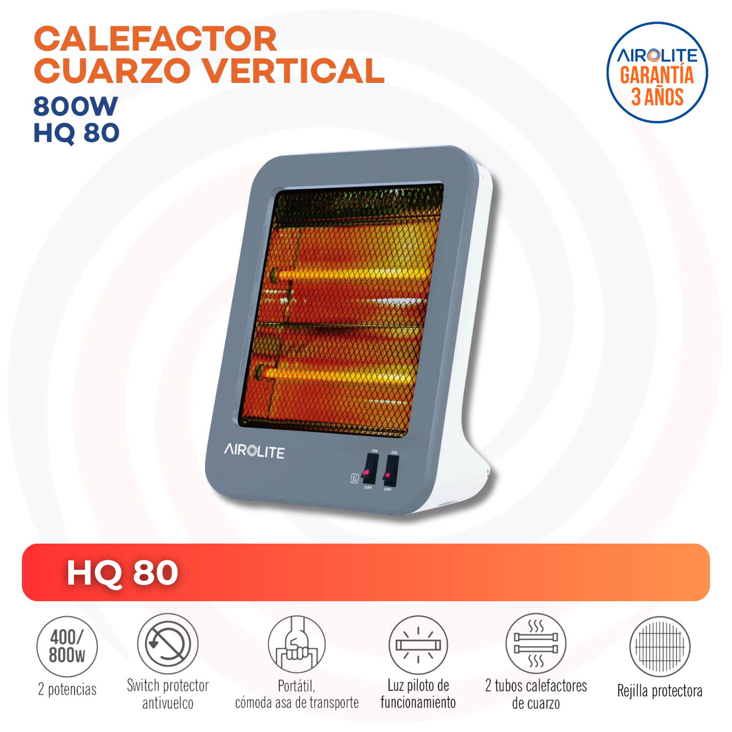 PACK X2 CALEFACTOR CUARZO VERTICAL 800W HQ80-1