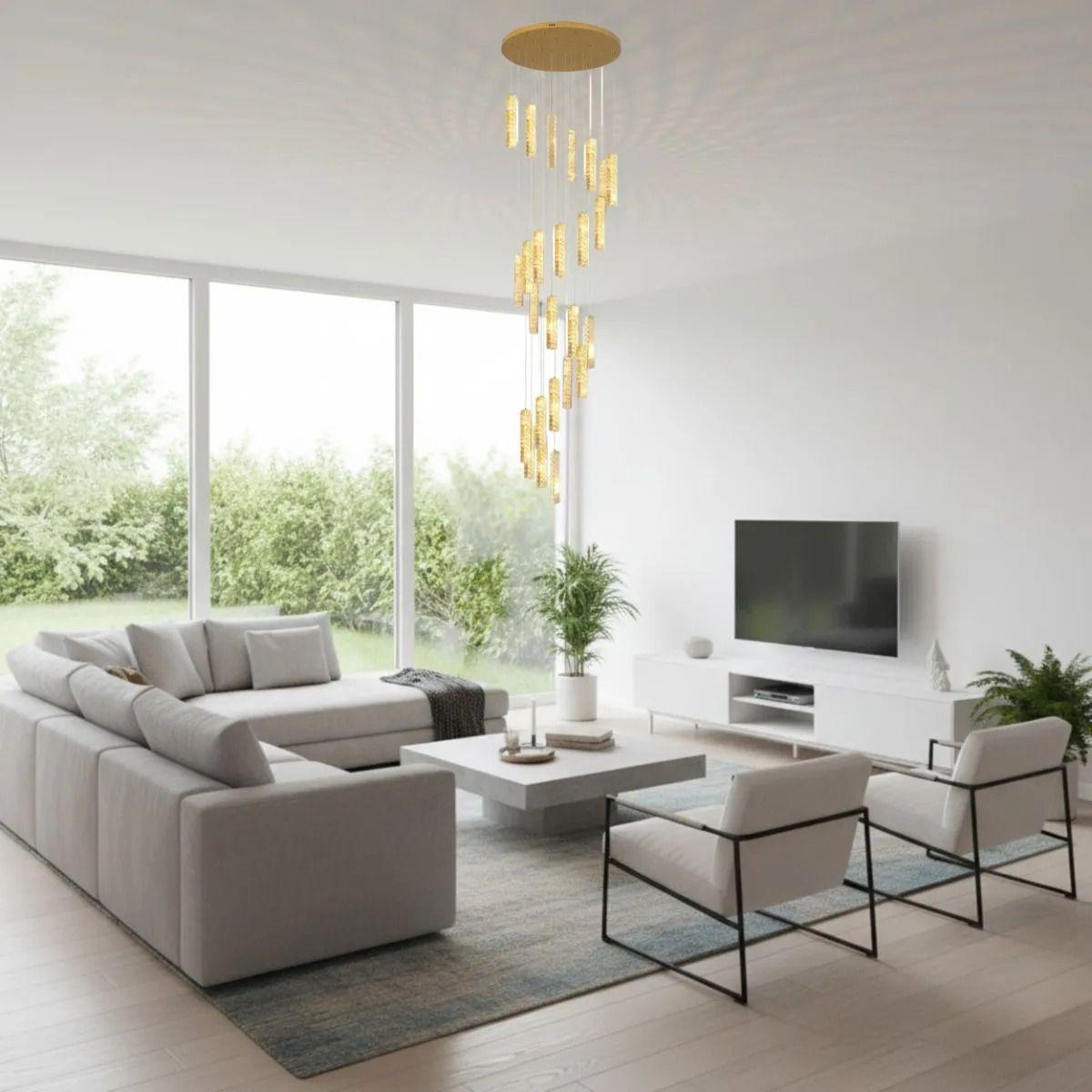 Lámpara Suspensión Doble Altura Cascada Espiral Led ALJ-7