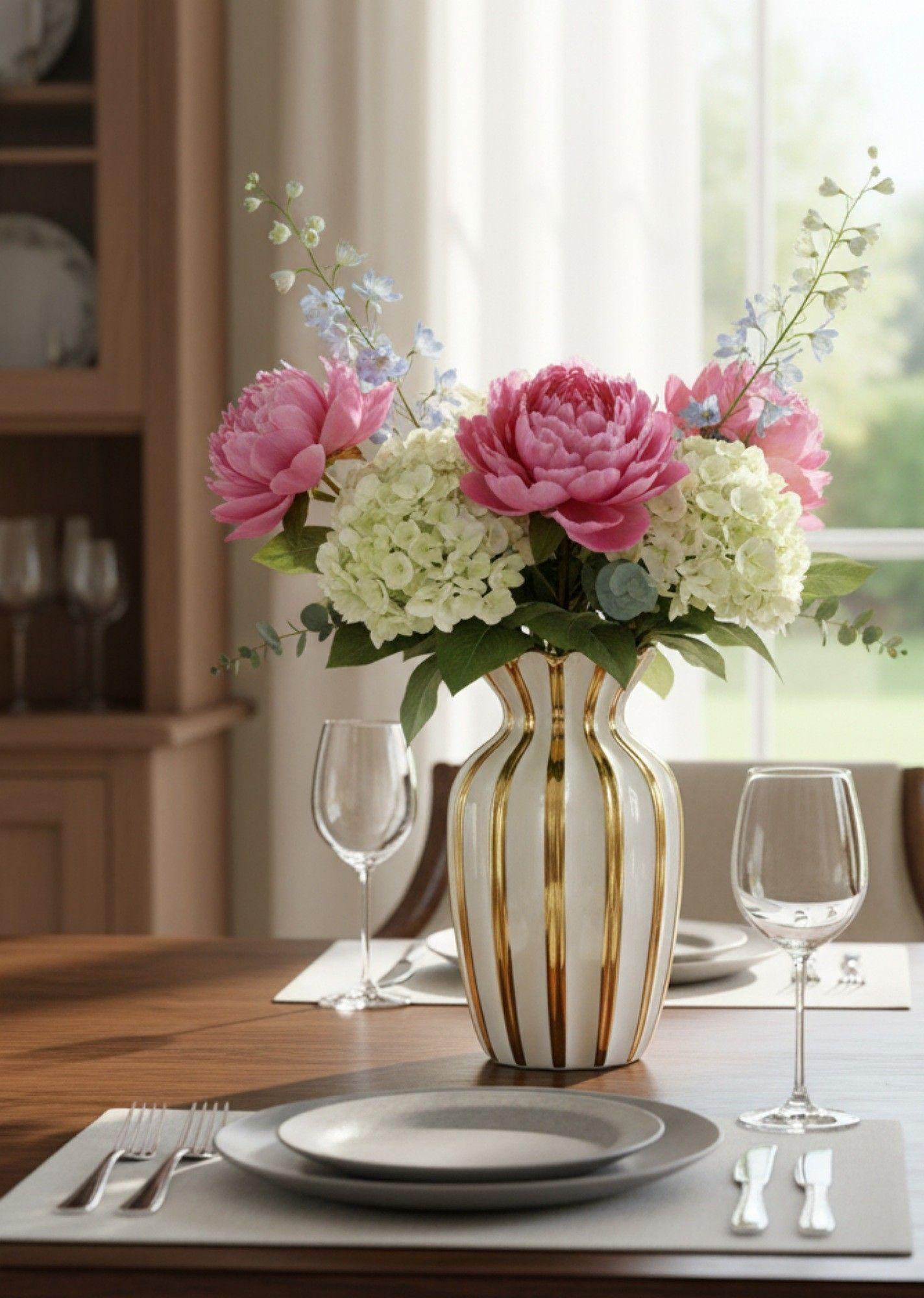 Florero Decorativo Elegancia Rayada Lujo Jarrón Adorno Jhn-7