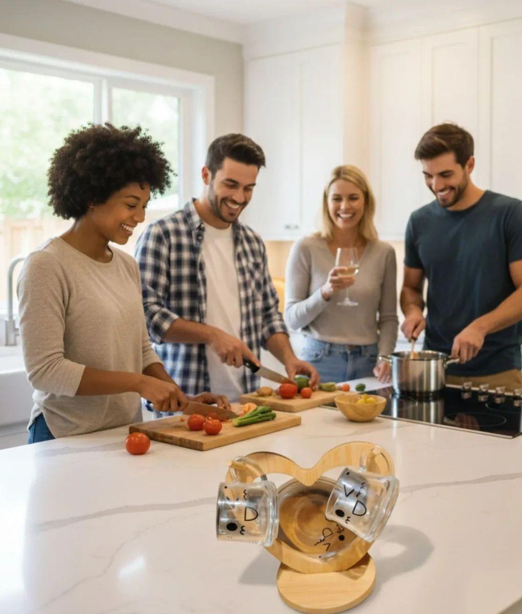 Juego Vajilla Tazas Café Soporte Bambú Diseño Corazón Jhn-3