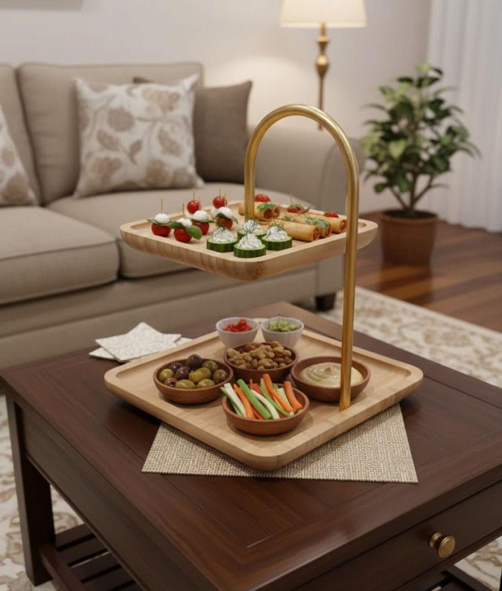 Bandeja Decorativa Elevada Cuadrada Doble Nivel Jhn-6