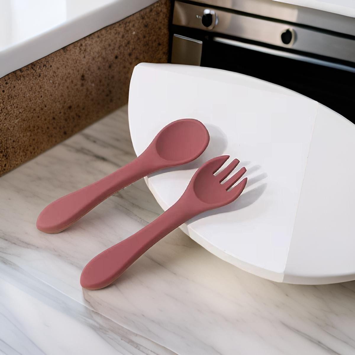 Set 4 Cubierto+Cuchara Silicona Ergonomico Bebes Lau-4