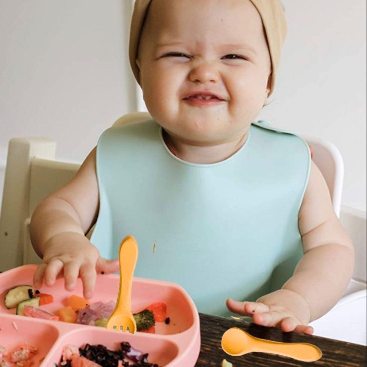 Set 4 Cubierto+Cuchara Silicona Ergonomico Bebes Lau-8