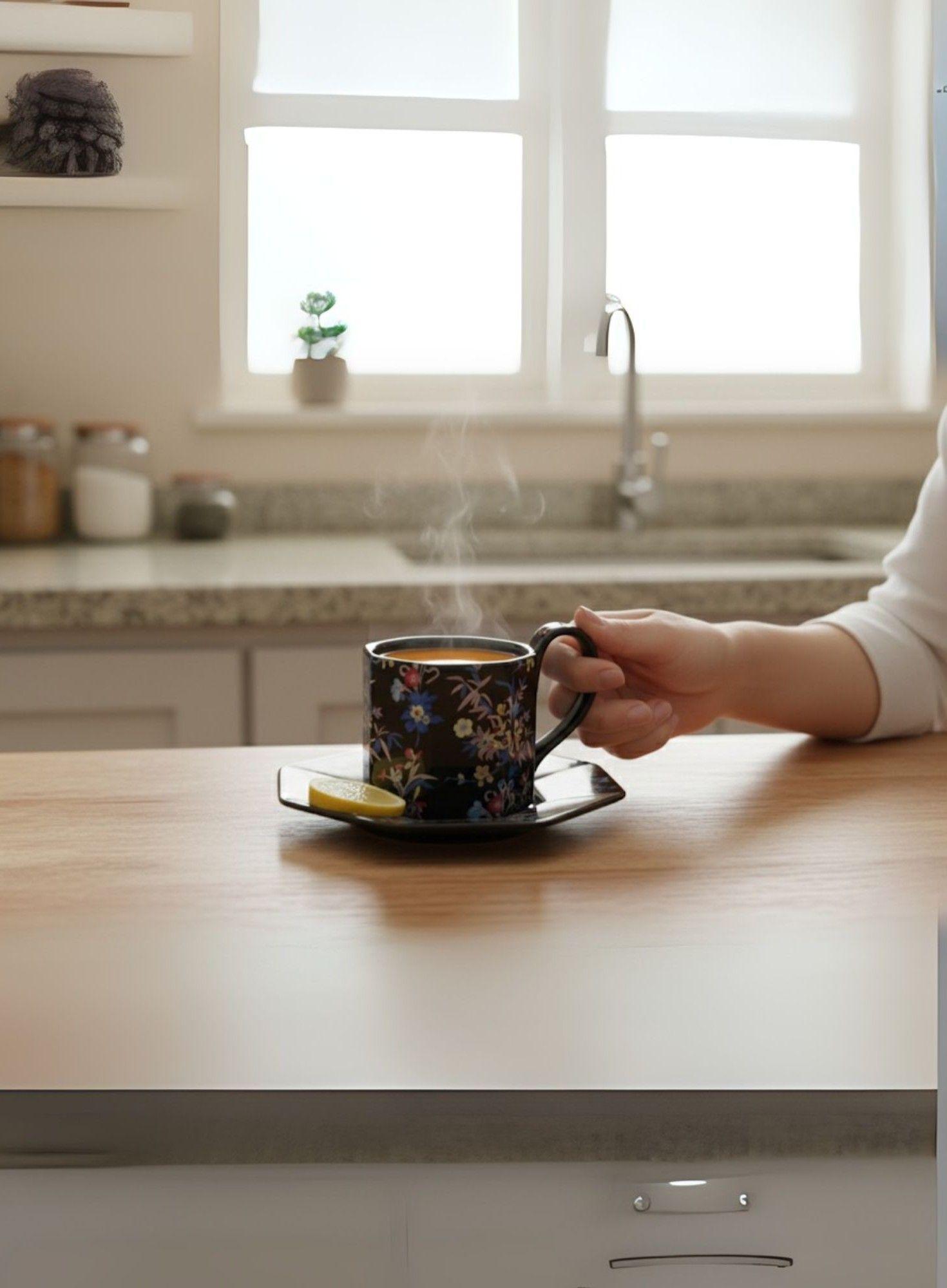 Taza Decorativa Elegante Platillo Floral Hogar Jhn-2