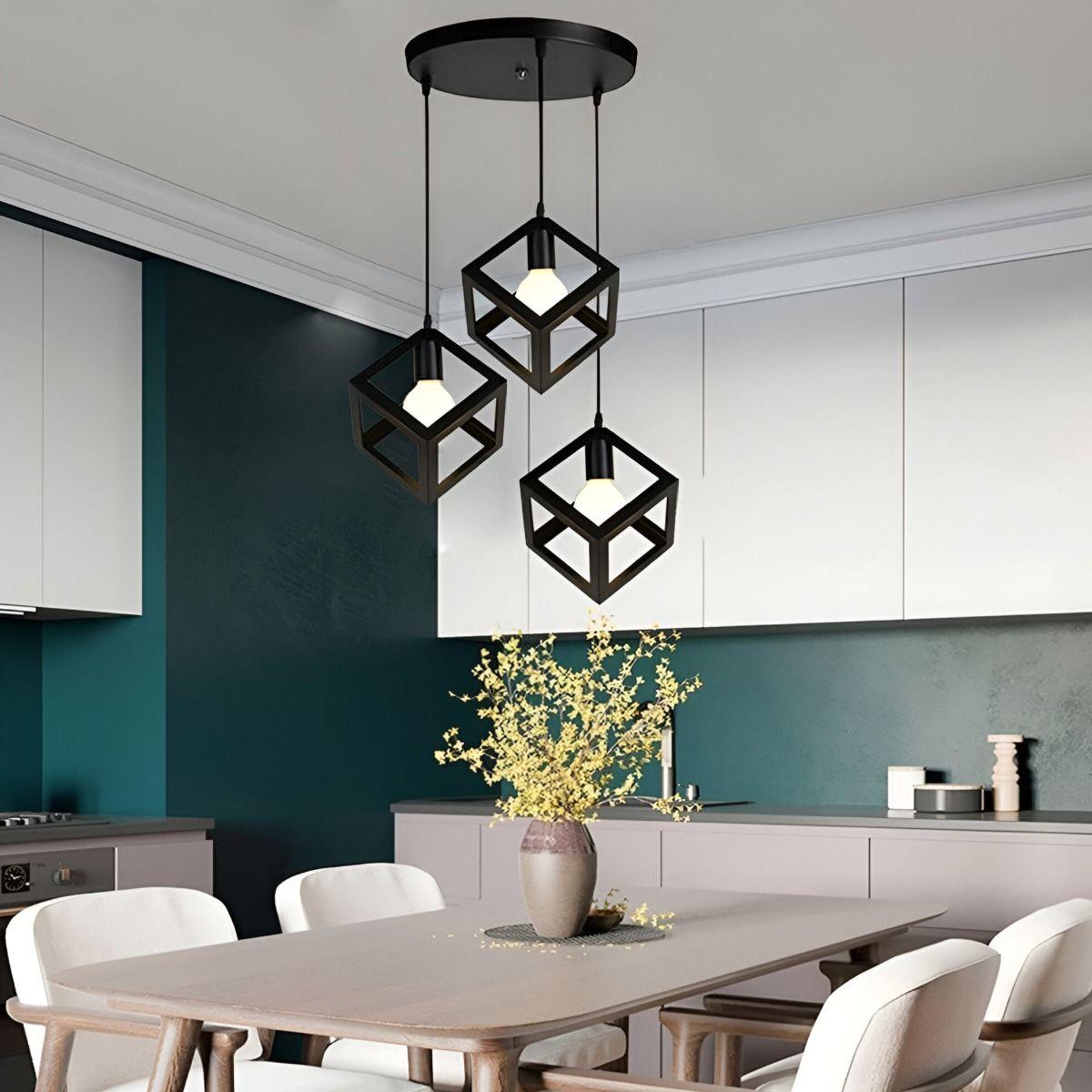 Lámpara Colgante Techo LED 3 Cubos Hierro Negro E27 Jhn-6
