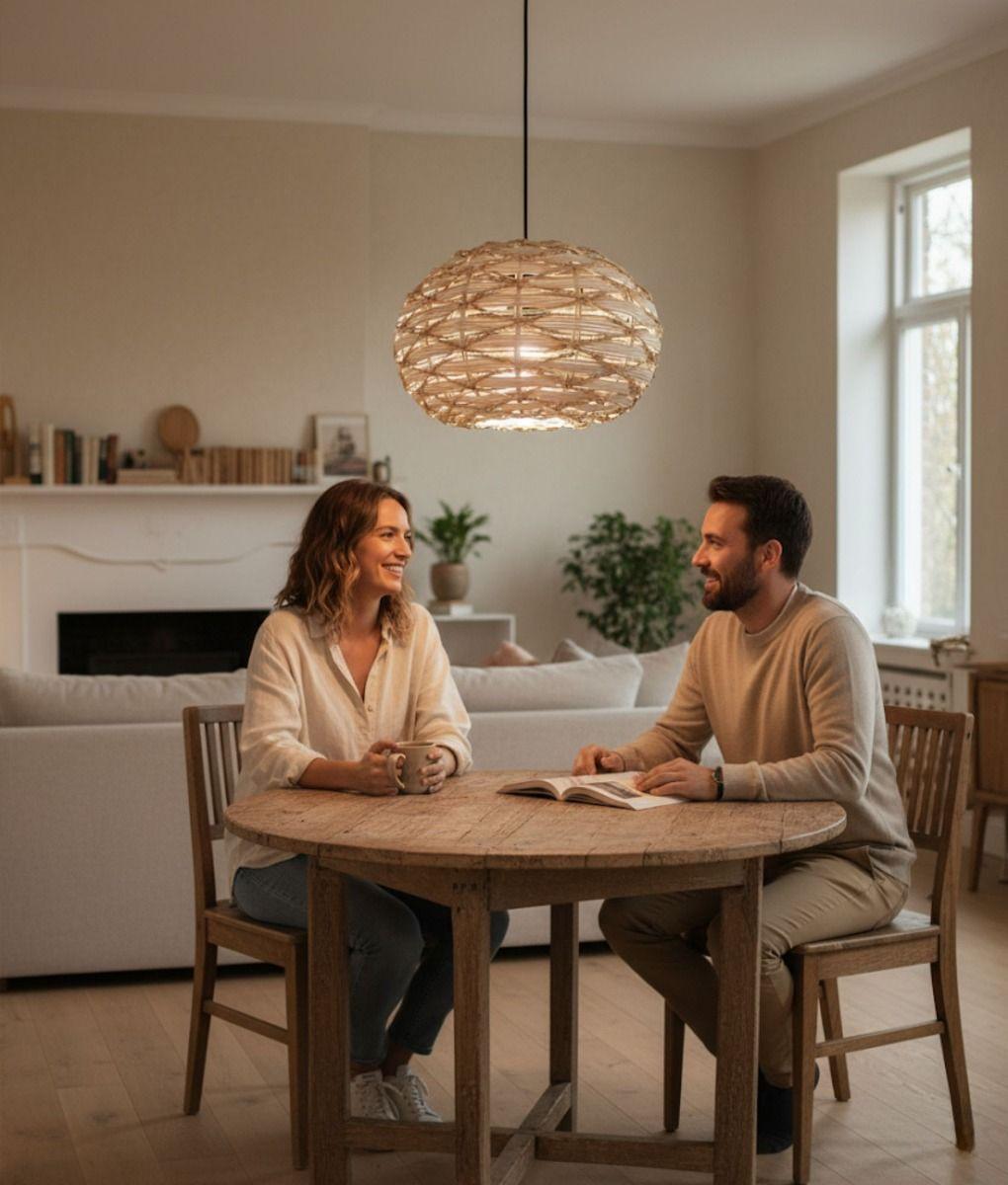 Lámpara Colgante Decorativa Techo Redonda Tejida Hogar Jhn-4