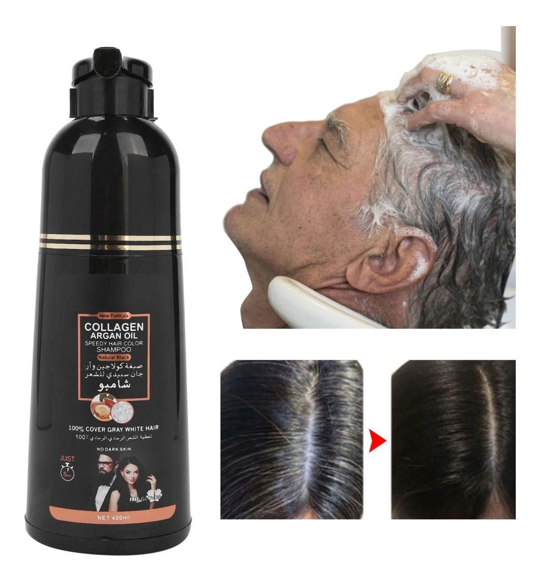 Shampoo Tinte Cubre Canas Suaviza Repara Cabello Negro Jhn-8