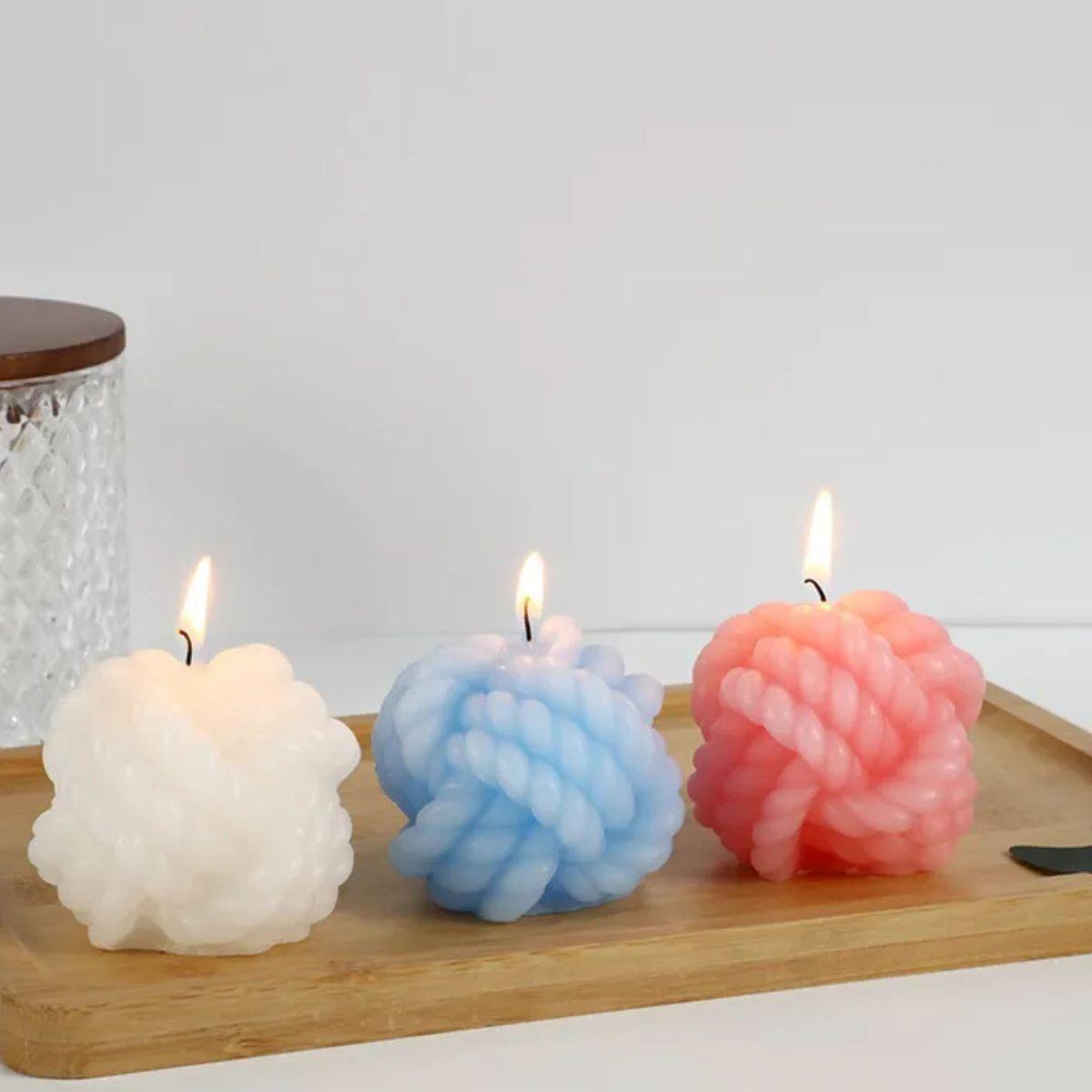 SET 4 VELAS AROMATICAS DECORATIVA FORMA BOLA HILO LAU-4