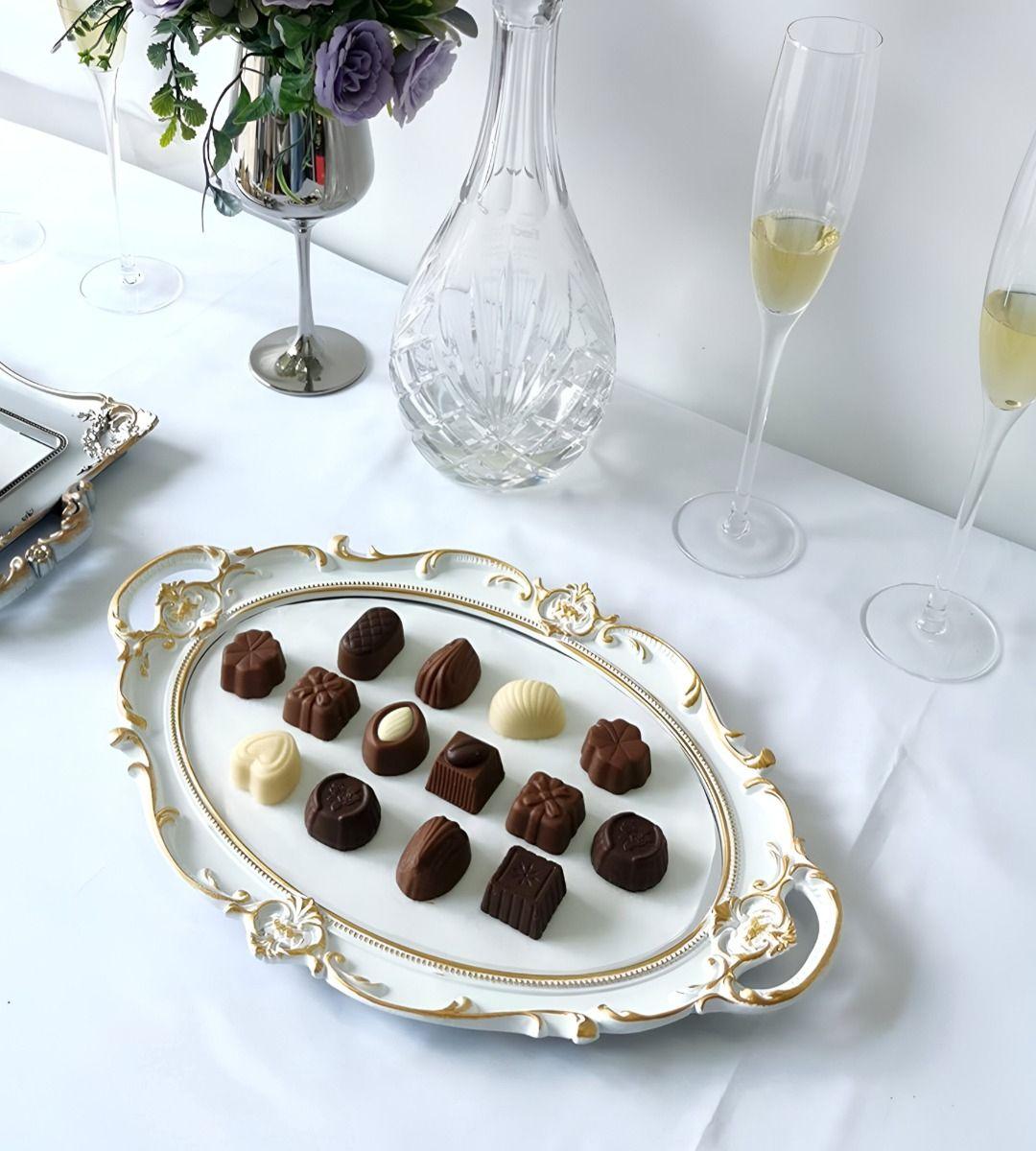 Set 2 Bandeja Espejo Decorativa Organizador Blanca Jhn-5