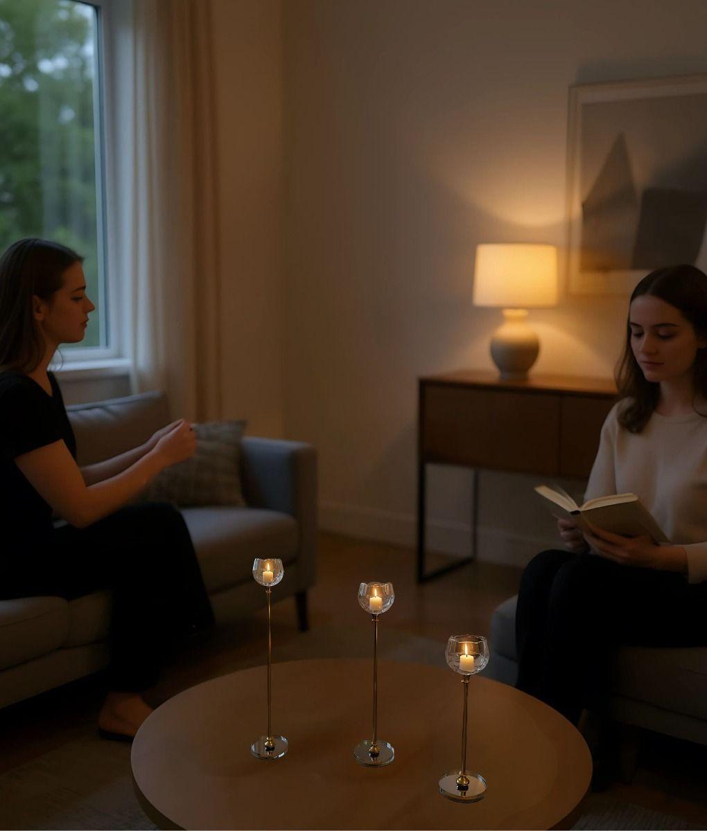 Set 3 Portavela Decorativo Flor Diseño Moderno Adorno Jhn-3