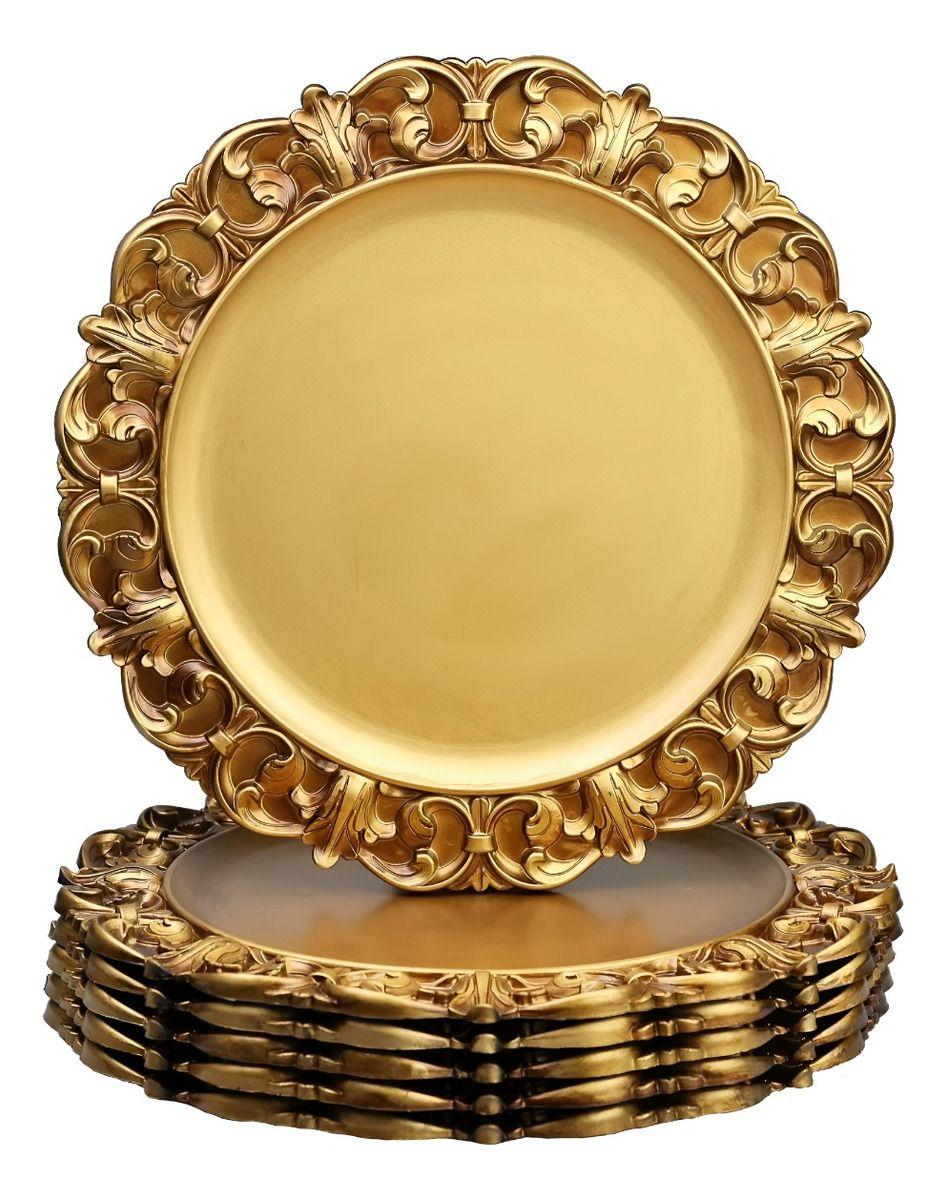 Set 2 Plato Base Carga Relieve Vintage Mesa Decorativo Jhn-1
