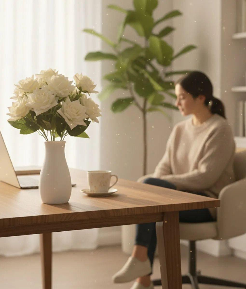 Set 2 Ramo Floral Artificial Rosas Decorativas Adorno Jhn-3