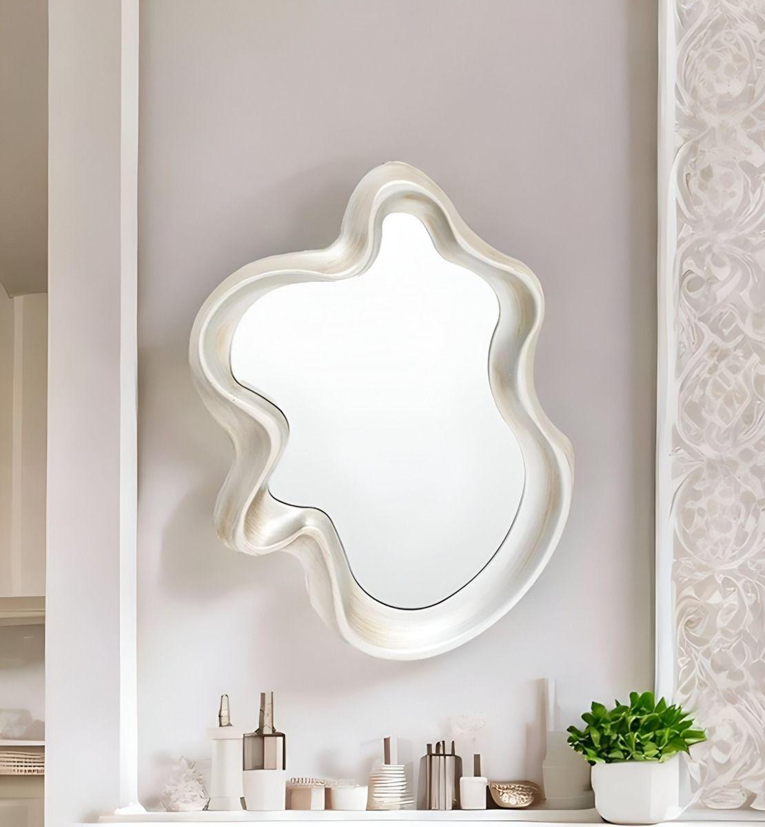 Espejo Pared Asimétrico Ondulado Nube Decorativo Blanco Jhn-2