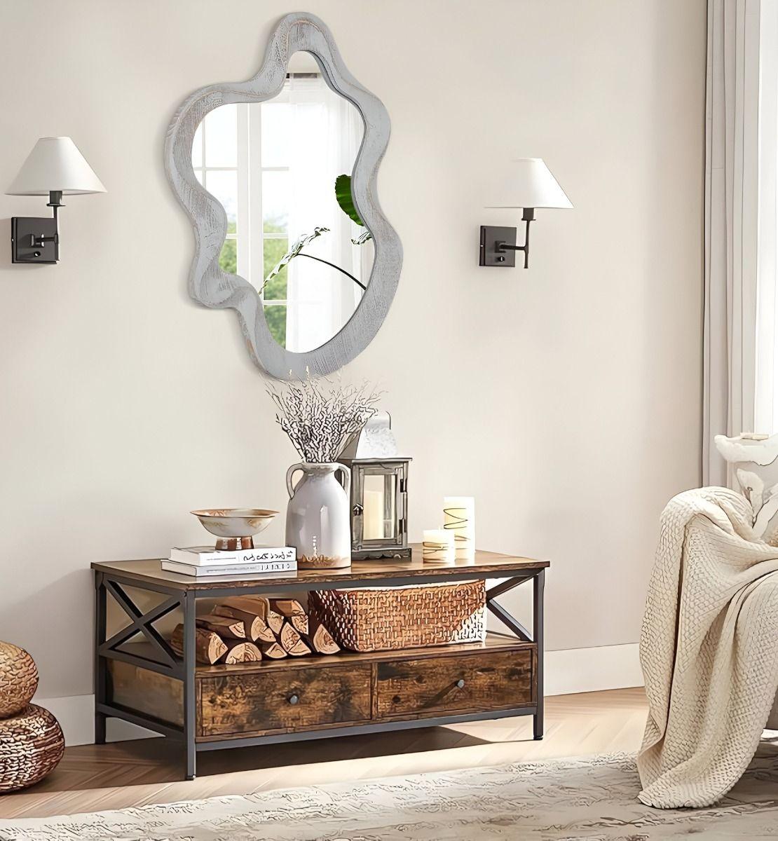 Espejo Pared Asimétrico Ondulado Nube Decorativo Blanco Jhn-7