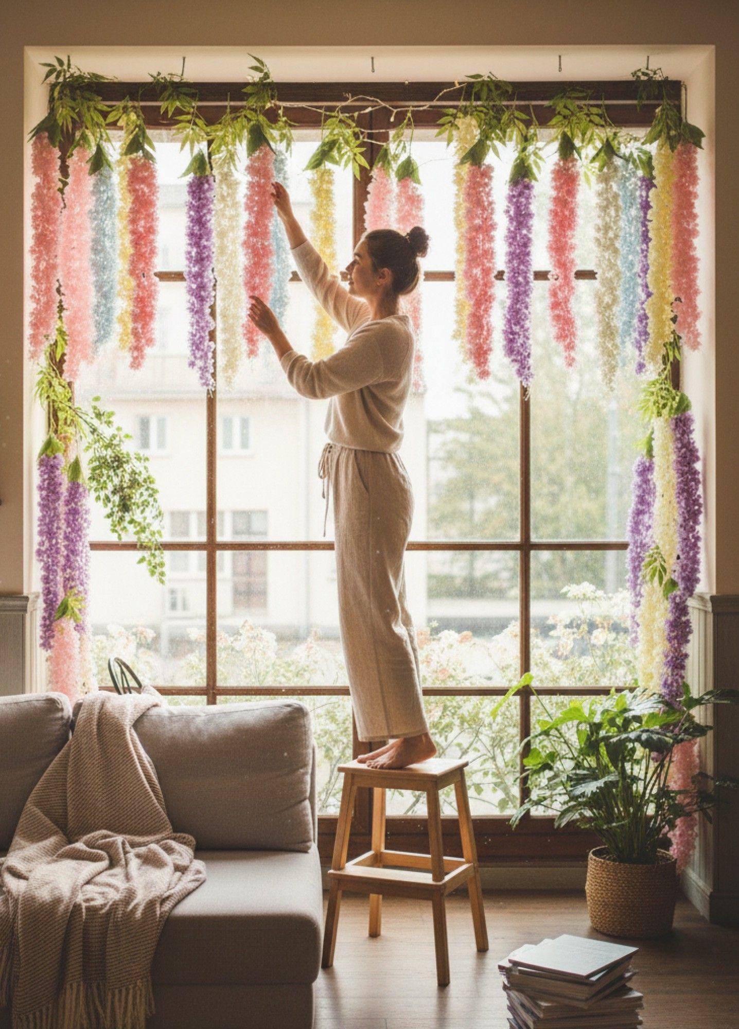 Set 2 Flores Artificiales Enredadera Colgante Pluma Jhn-2