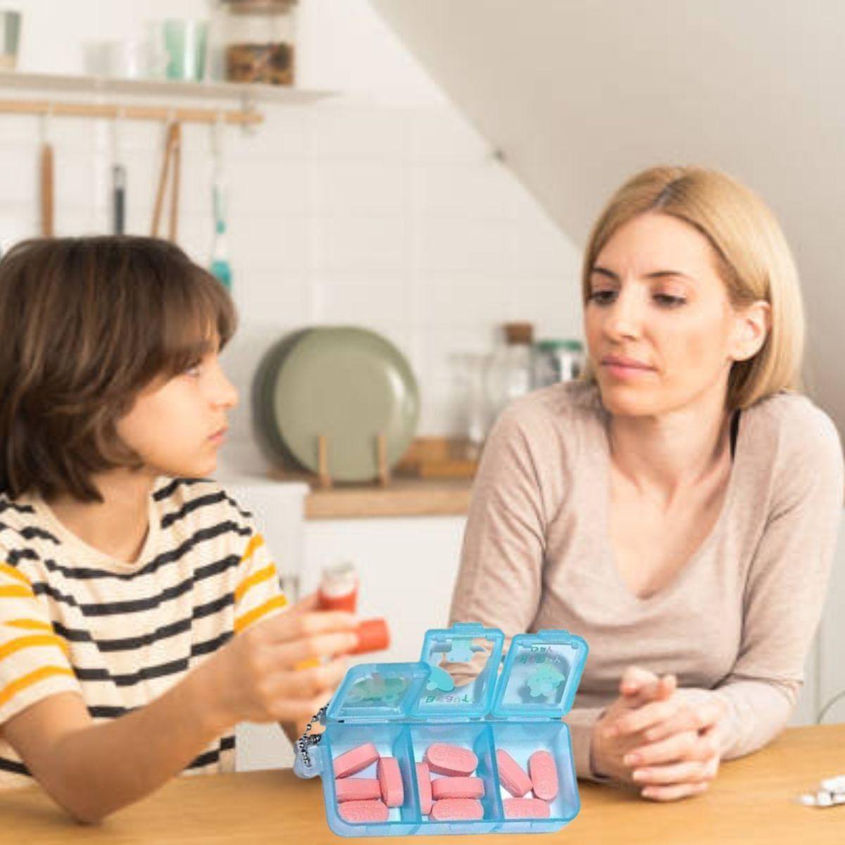 SET 8 PASTILLERO MINI DIBUJOS ANIMADOS 3 COMPARTIMIENTOS LAU-7