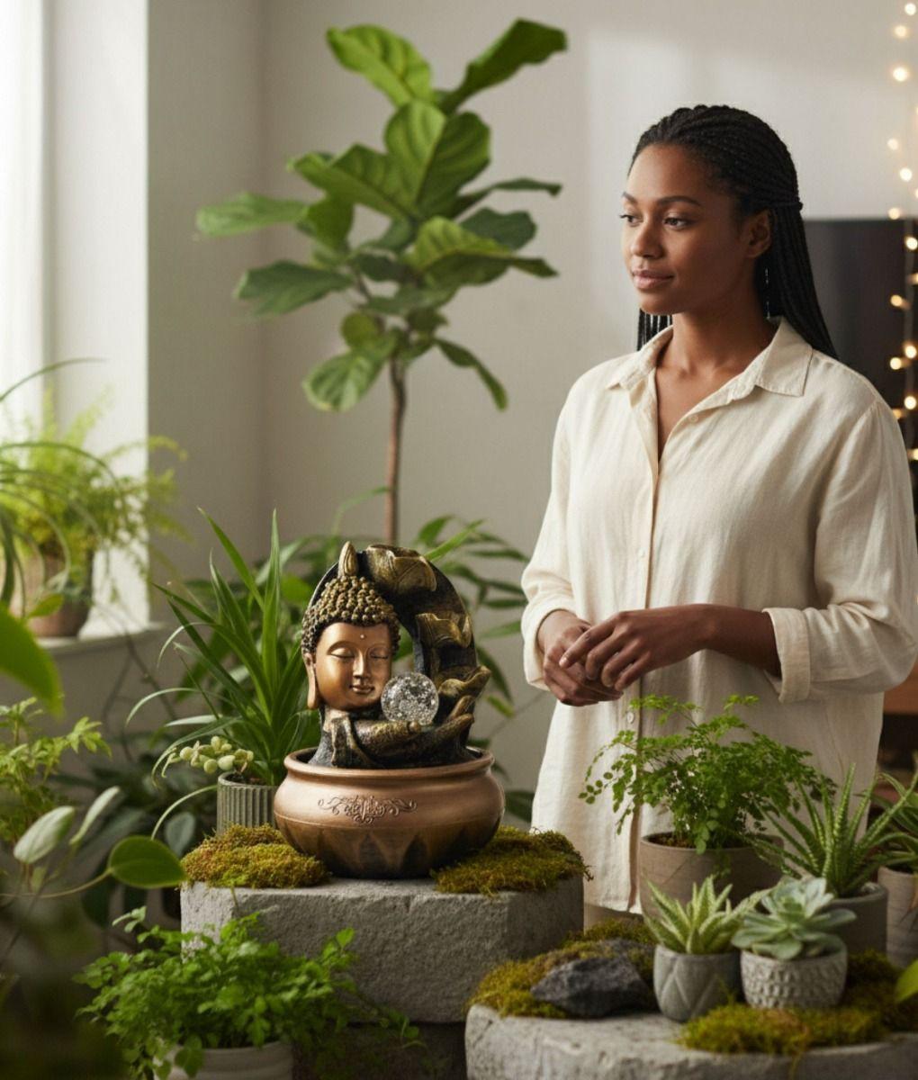 Fuente Agua Buda Monje Adorno Decorativo Mesa Hogar Jhn-3