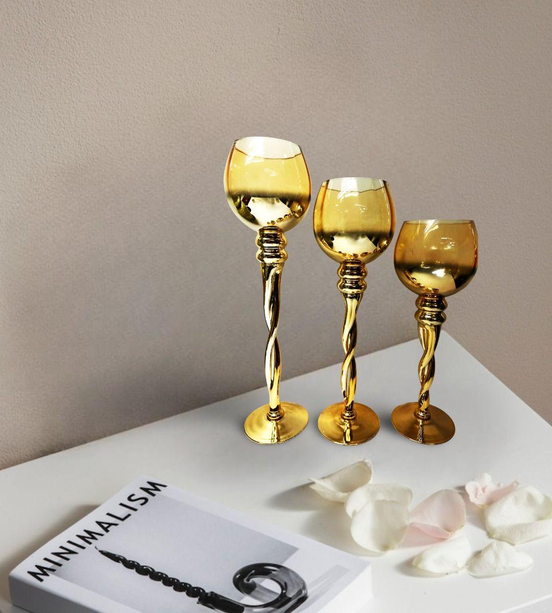 Juego 3 Portavelas Decorativo Copas Romántica Hogar Jhn-9