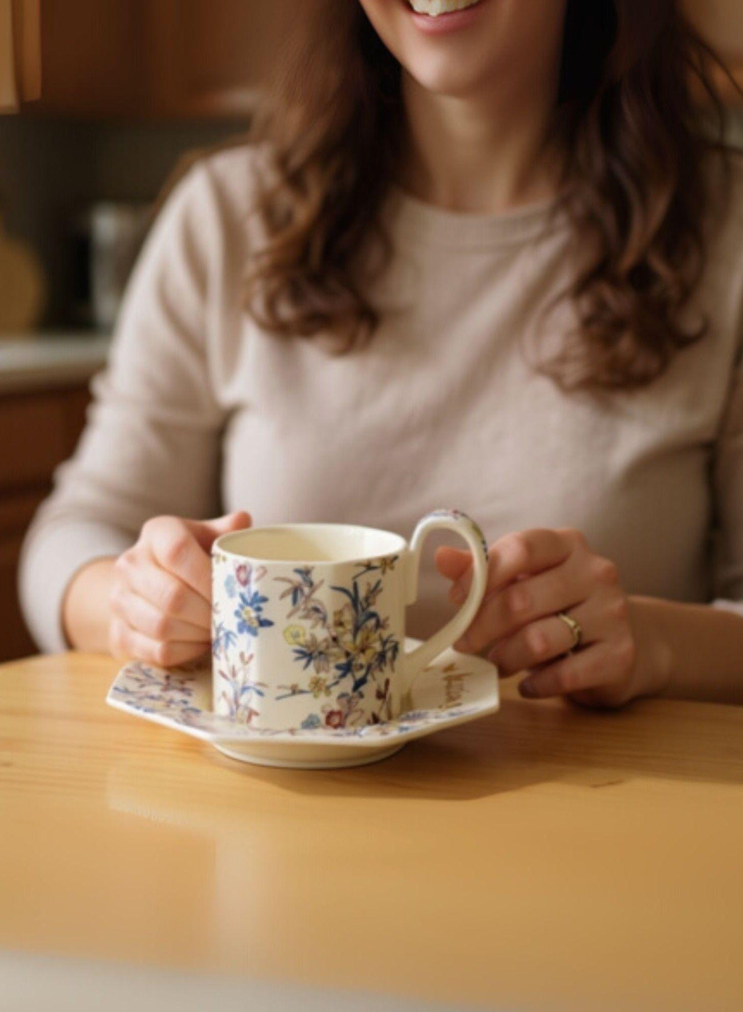 Taza Elegante Platillo Floral Decorativa Hogar Jhn-3