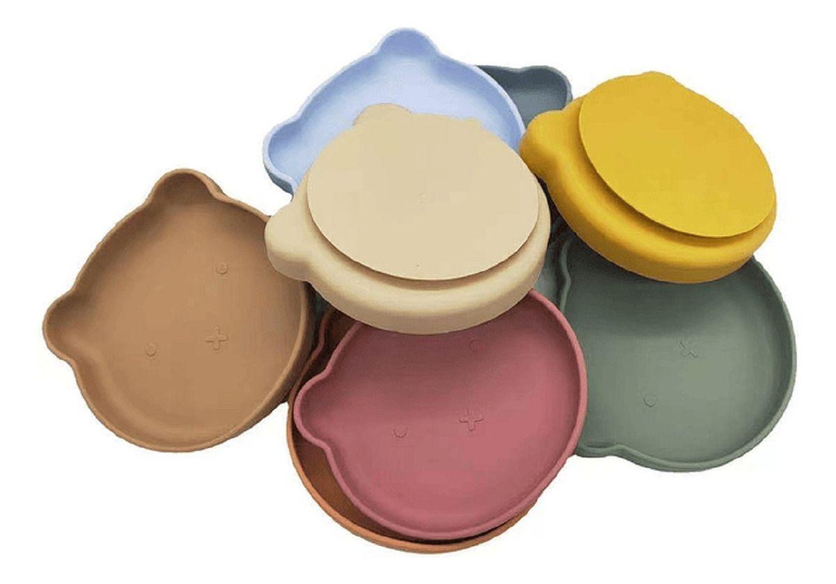 Set 2 Platos Diseño Oso Silicona Antideslizante Niños Lau-0