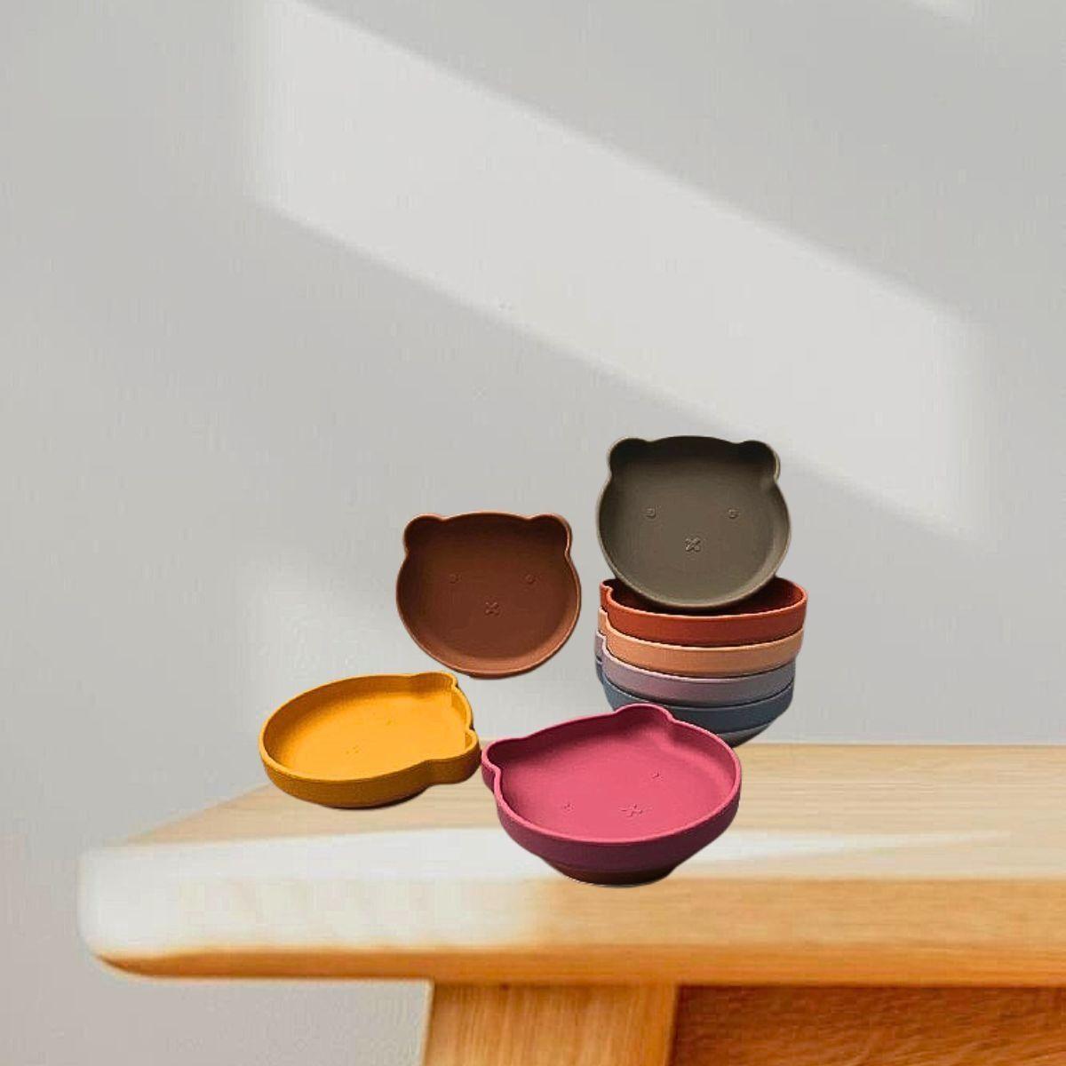 Set 2 Platos Diseño Oso Silicona Antideslizante Niños Lau-3