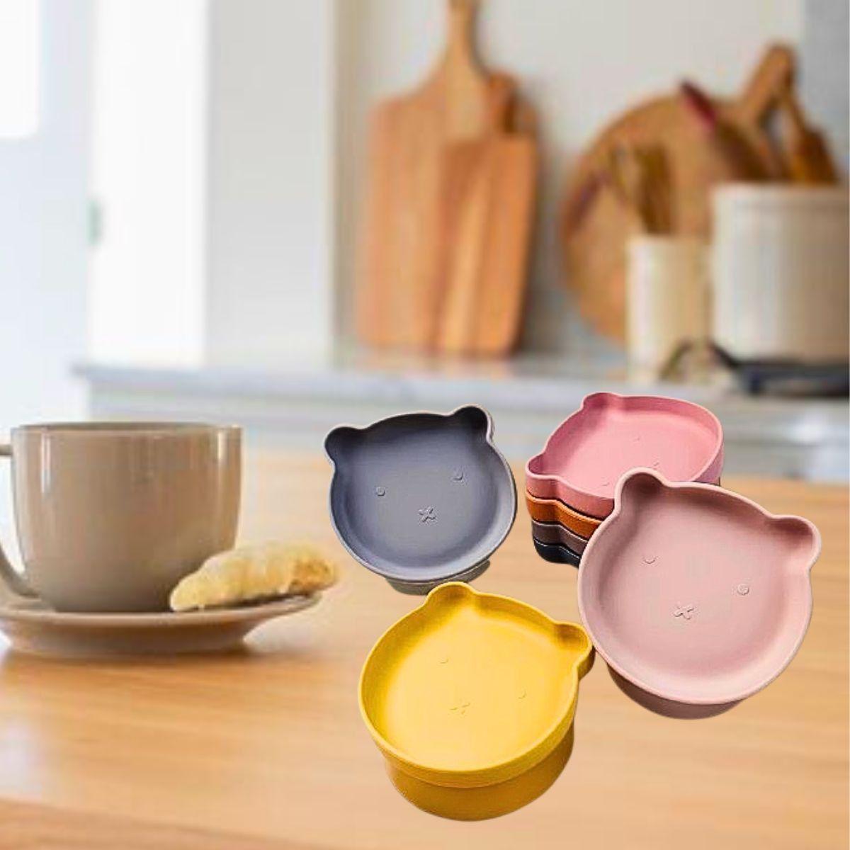 Set 2 Platos Diseño Oso Silicona Antideslizante Niños Lau-4