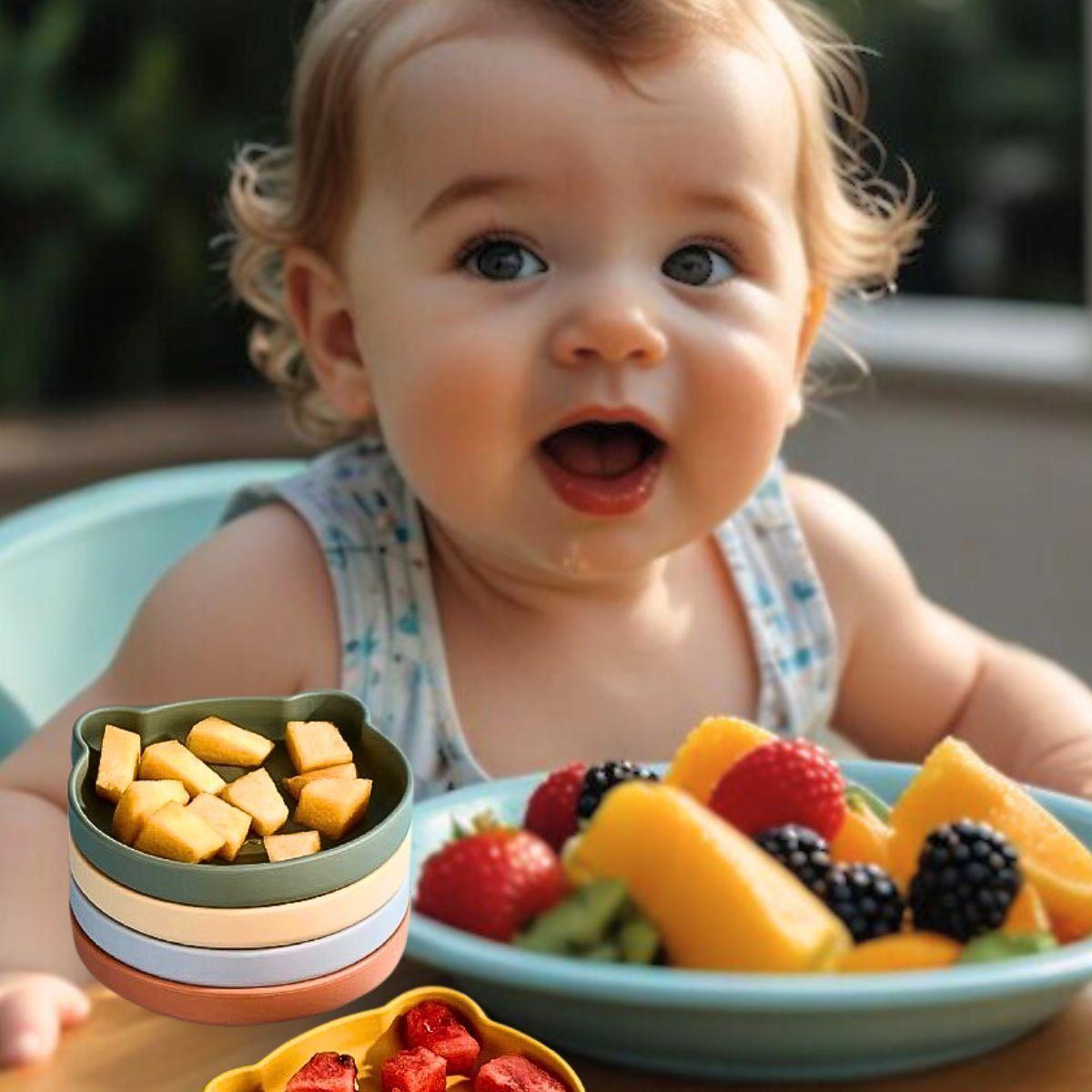 Set 2 Platos Diseño Oso Silicona Antideslizante Niños Lau-8