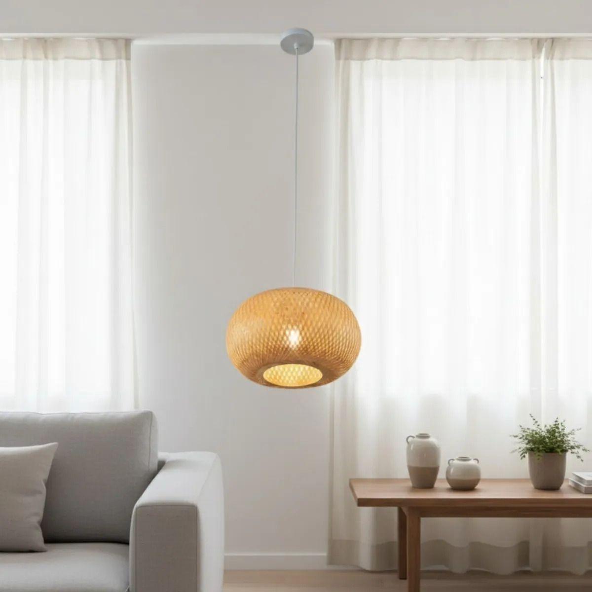 Lámpara Colgante Bambú Tejido Diseño Nórdico Tipo Nido Jhn-4