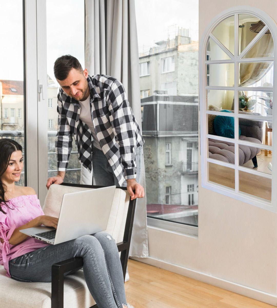 Espejo Pared Decorativo Blanco Ventana Catedral Vintage Jhn-5