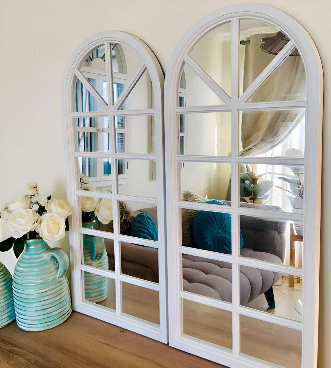 Espejo Pared Decorativo Blanco Ventana Catedral Vintage Jhn-7