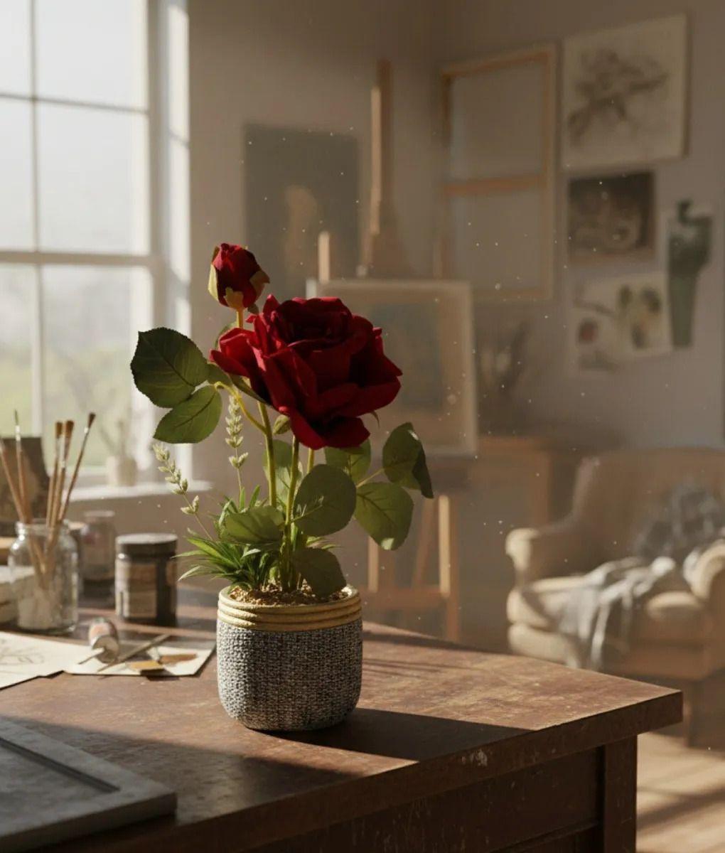 Planta Artificial Decorativa Rosa Encanto Rústico Jhn-5