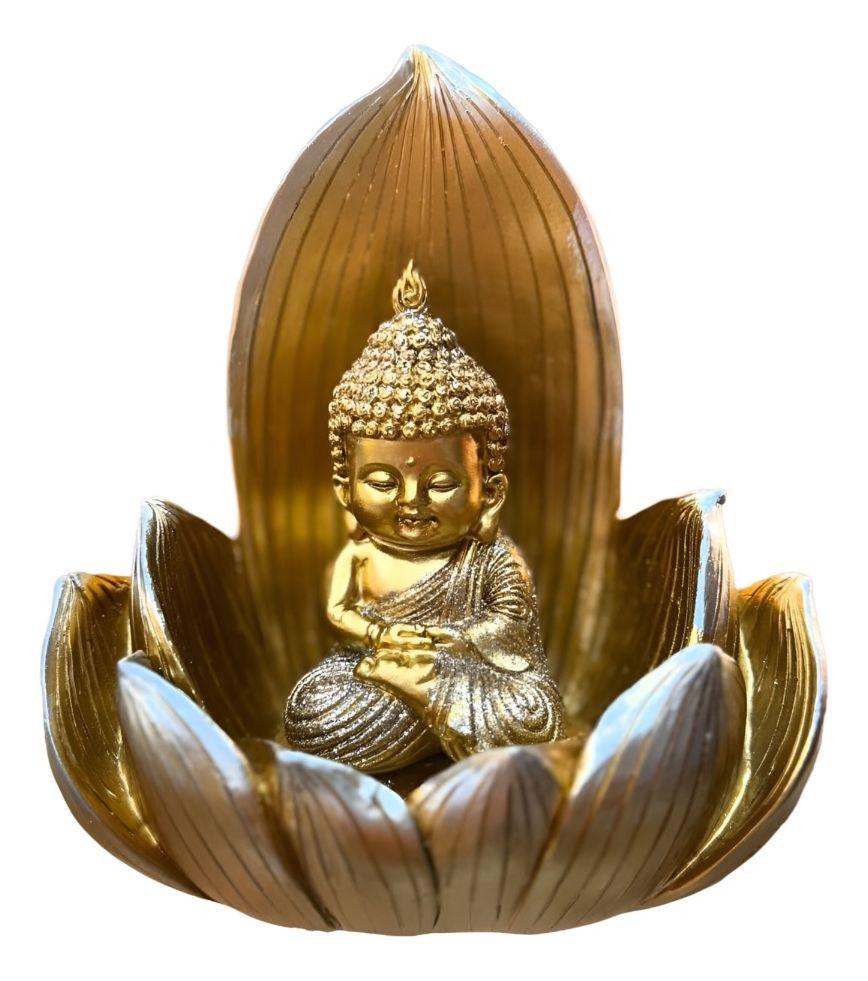 Figura Decorativa Buda Flor Loto Estatua Dorada Jhn-0