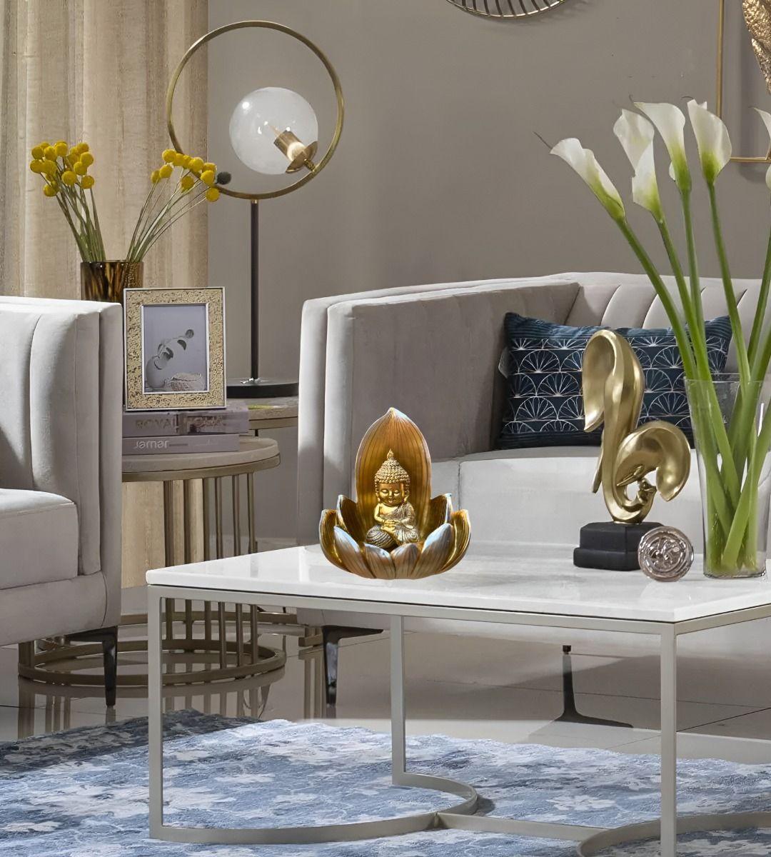Figura Decorativa Buda Flor Loto Estatua Dorada Jhn-1