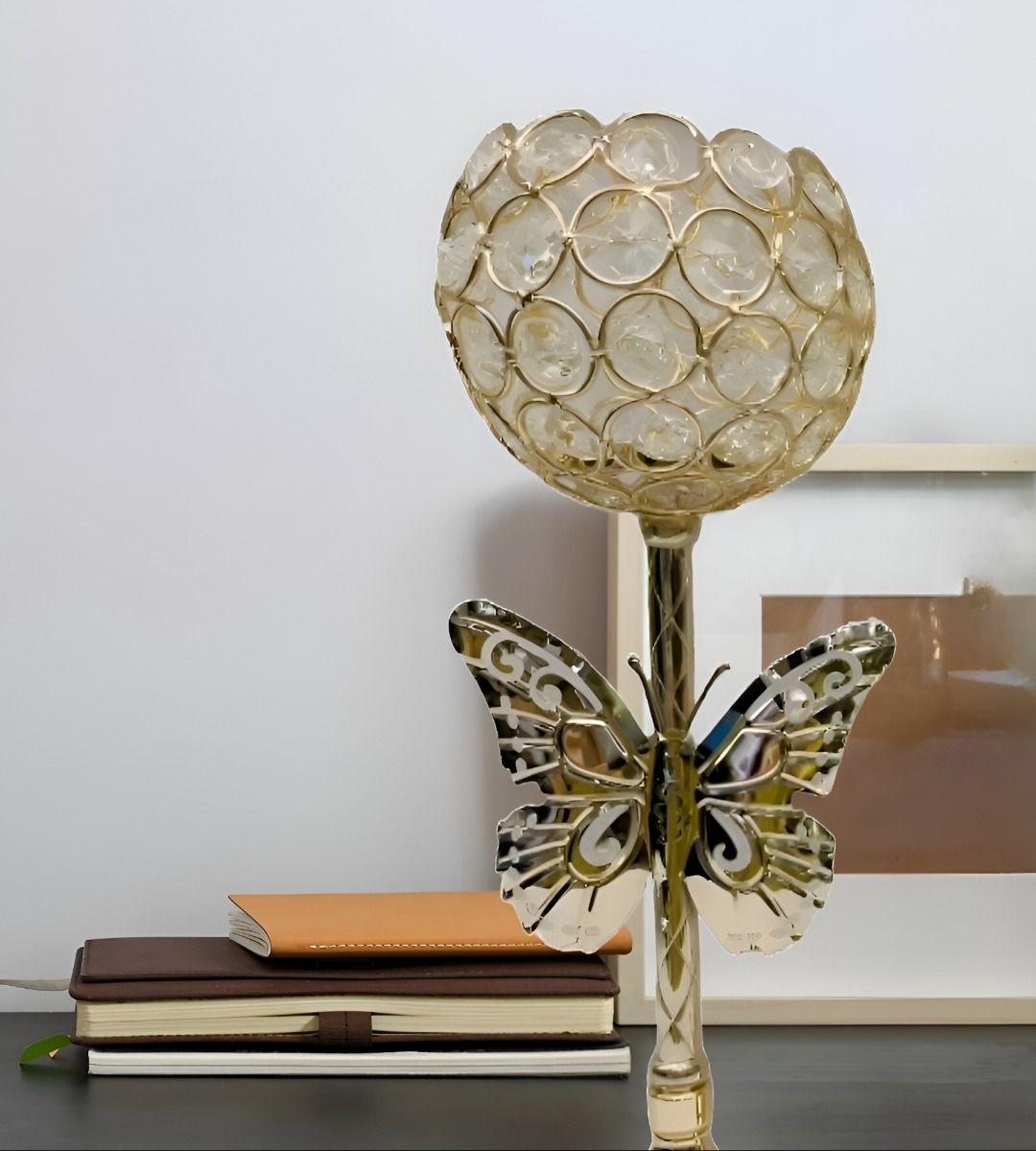 Candelabro Mariposa Nórdico Dorado Cristal 30cm Jhn-3
