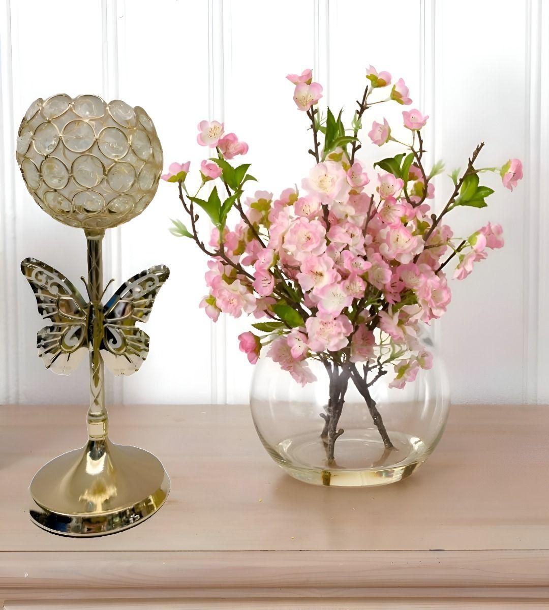 Candelabro Mariposa Nórdico Dorado Cristal 30cm Jhn-7