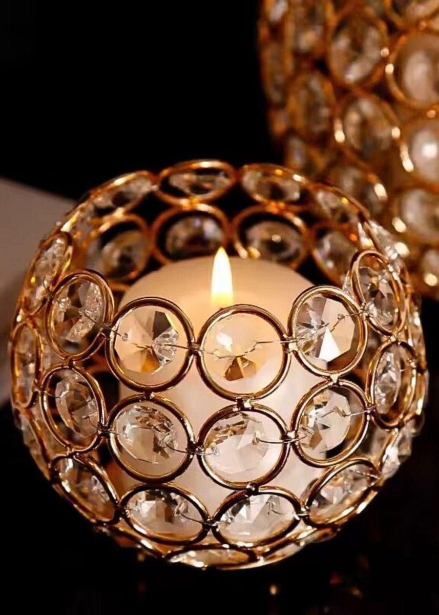 Set 2 Portavelas Decoración Hogar Mesa Bola Brillante Jhn-6