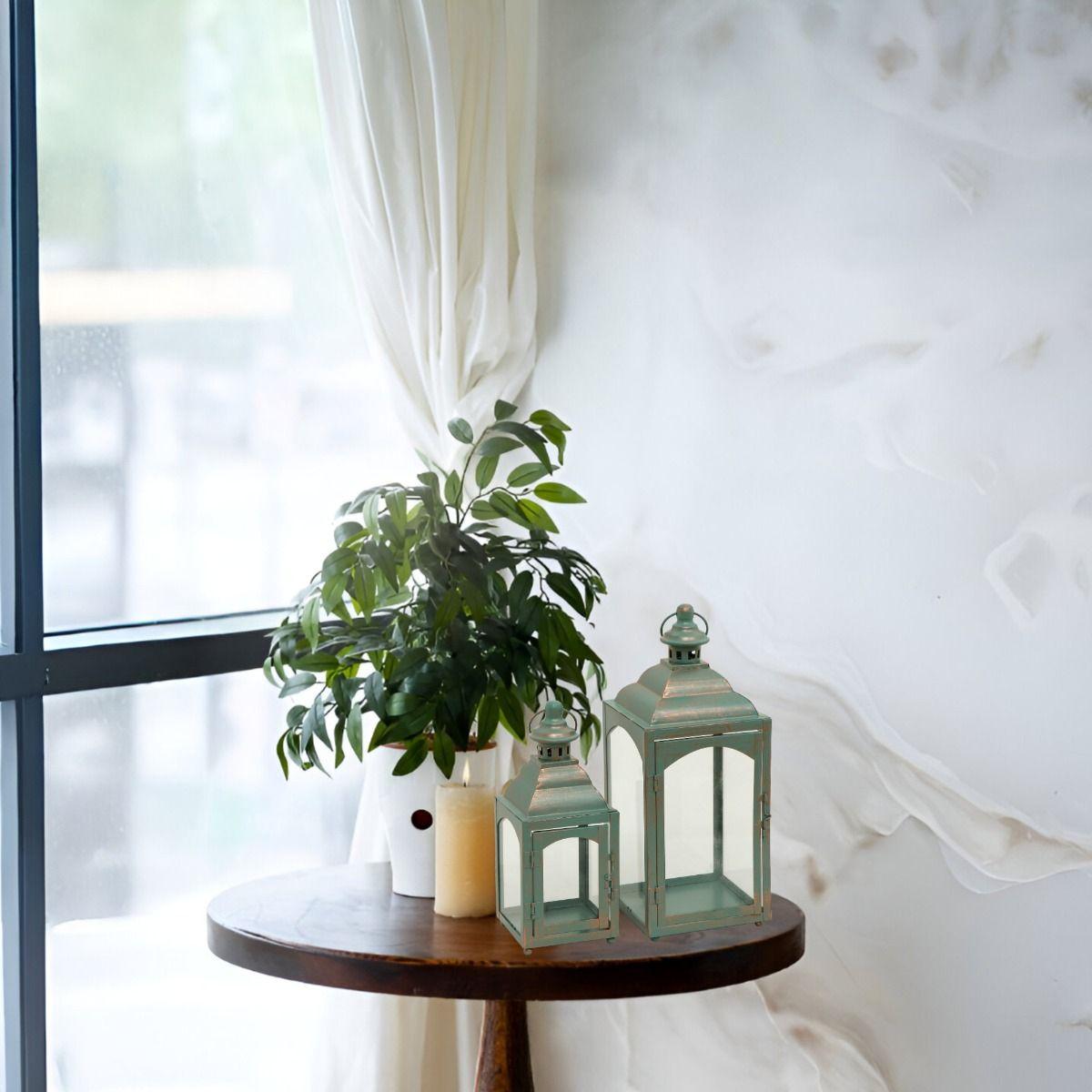 Set Portavelas Decorativa Metal Retro Ventana 2 Piezas Jhn-4