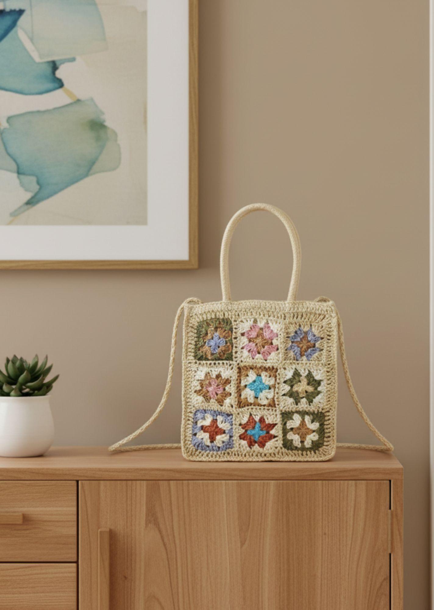 Cartera Bolso Mano Tejido Crochet Moderno Versátil Jhn-5