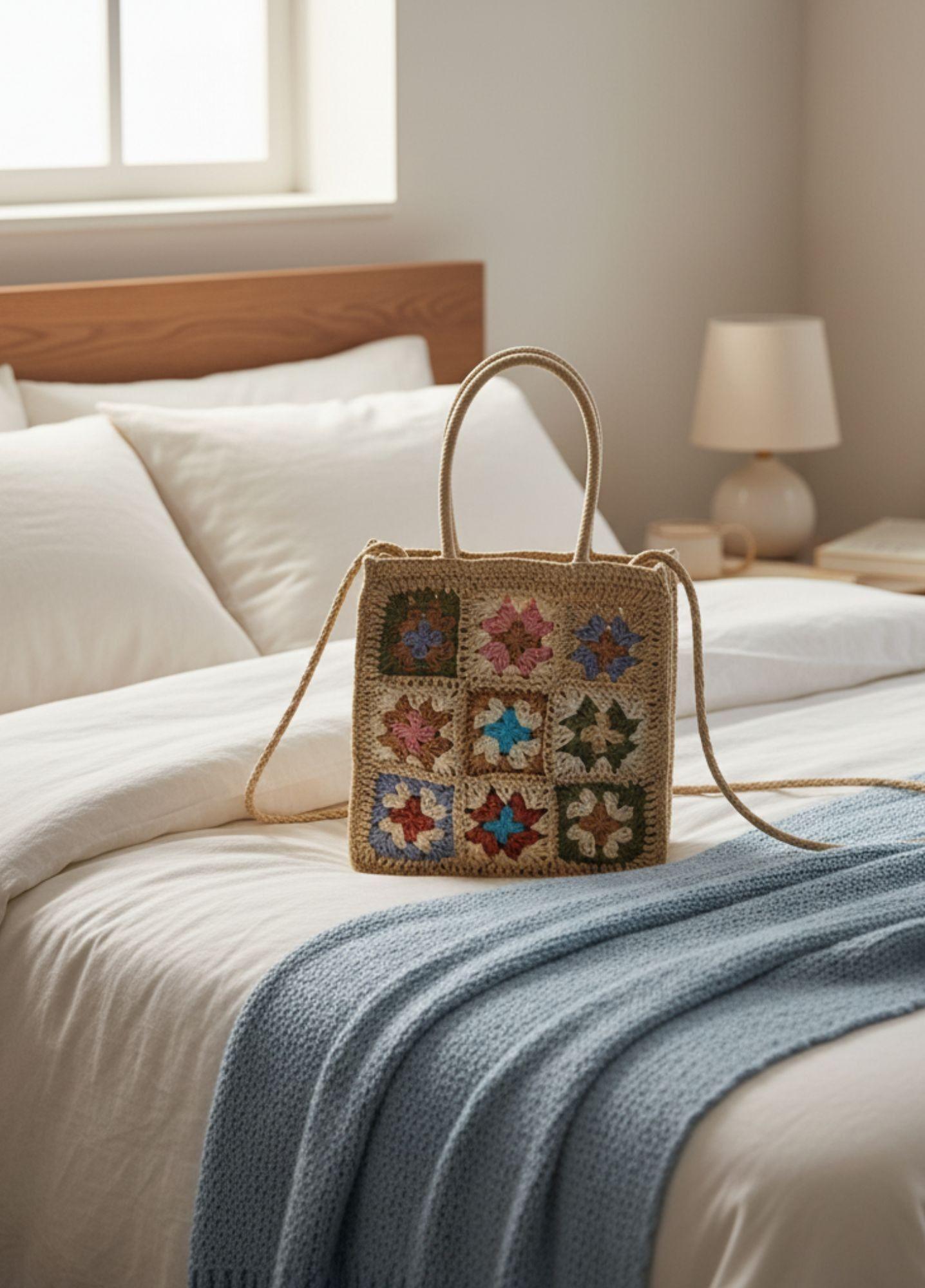 Cartera Bolso Mano Tejido Crochet Moderno Versátil Jhn-7