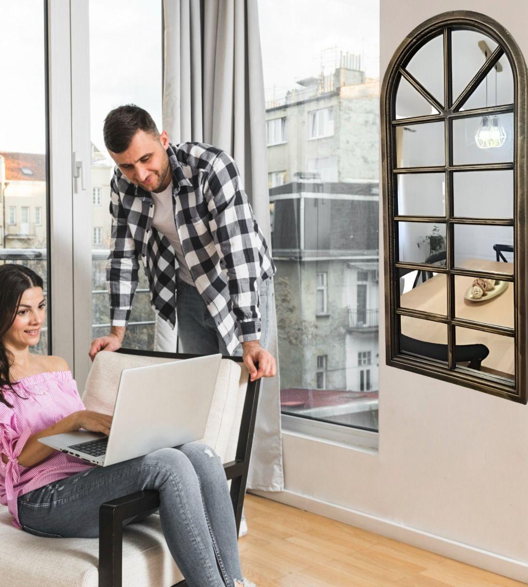 Espejo Pared Decorativo Ventana Catedral Vintage Dorado Jhn-3