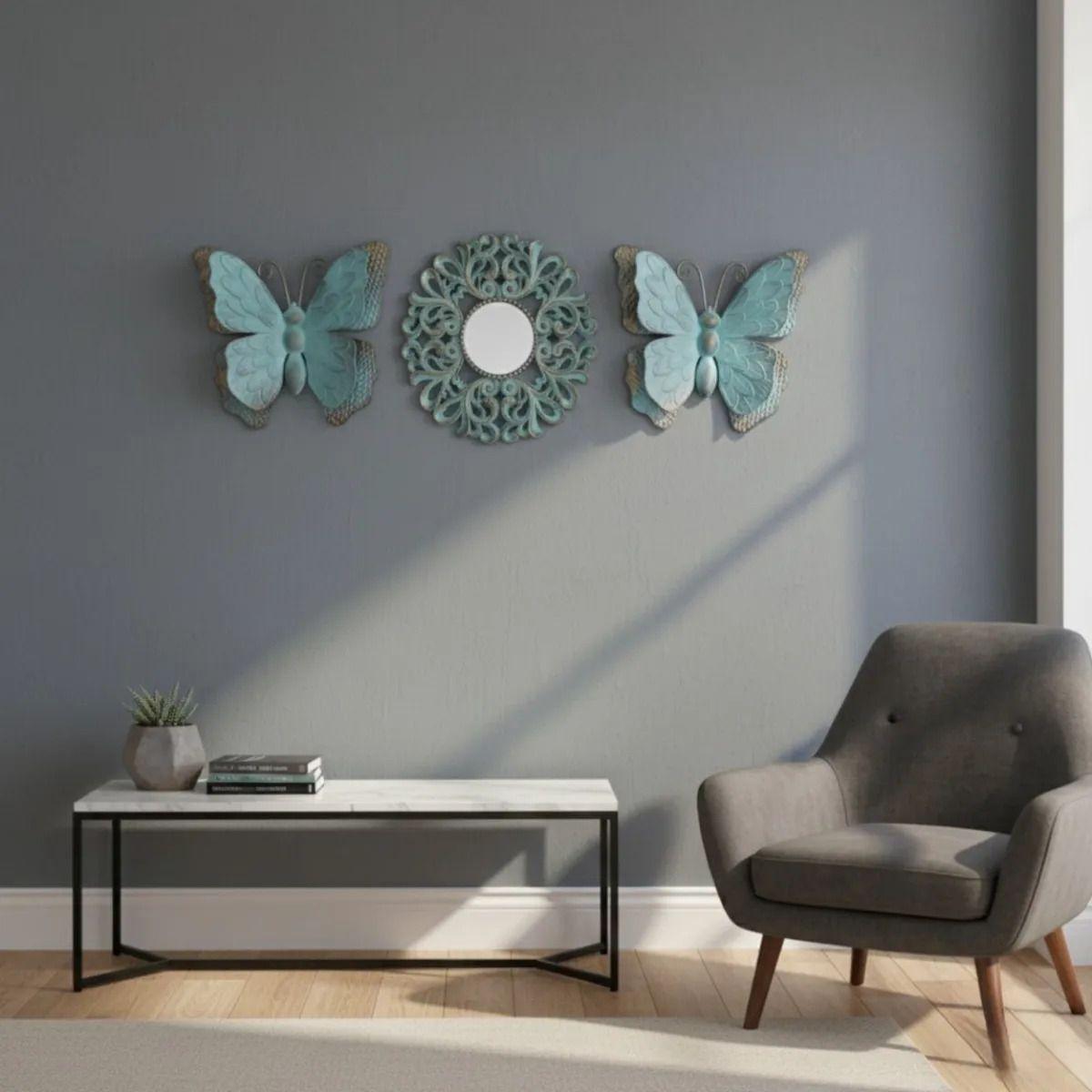 Set Decorativo Pared 3 Piezas Diseño Calado Mariposas Jhn-8
