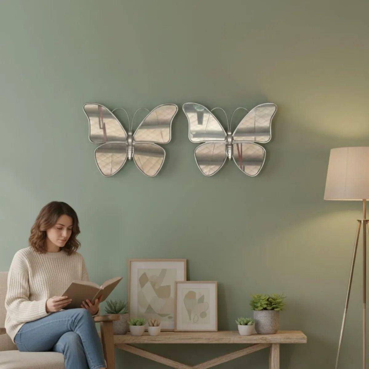 Set 2 Espejo Decorativo Pared Forma Mariposa Moderna Jhn-4