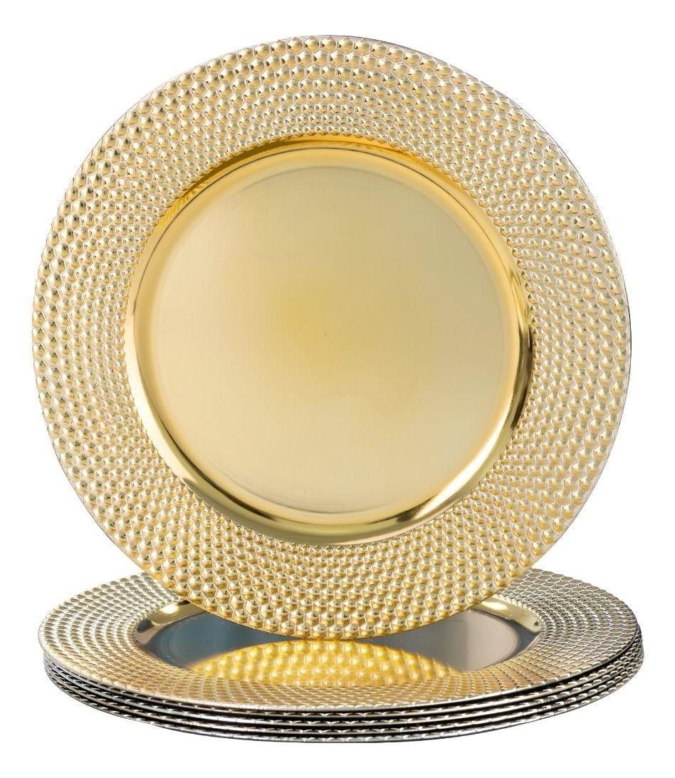 Set 3 Plato Dorado Decorativo Vajilla 33 Cm Redondo Jhn-1
