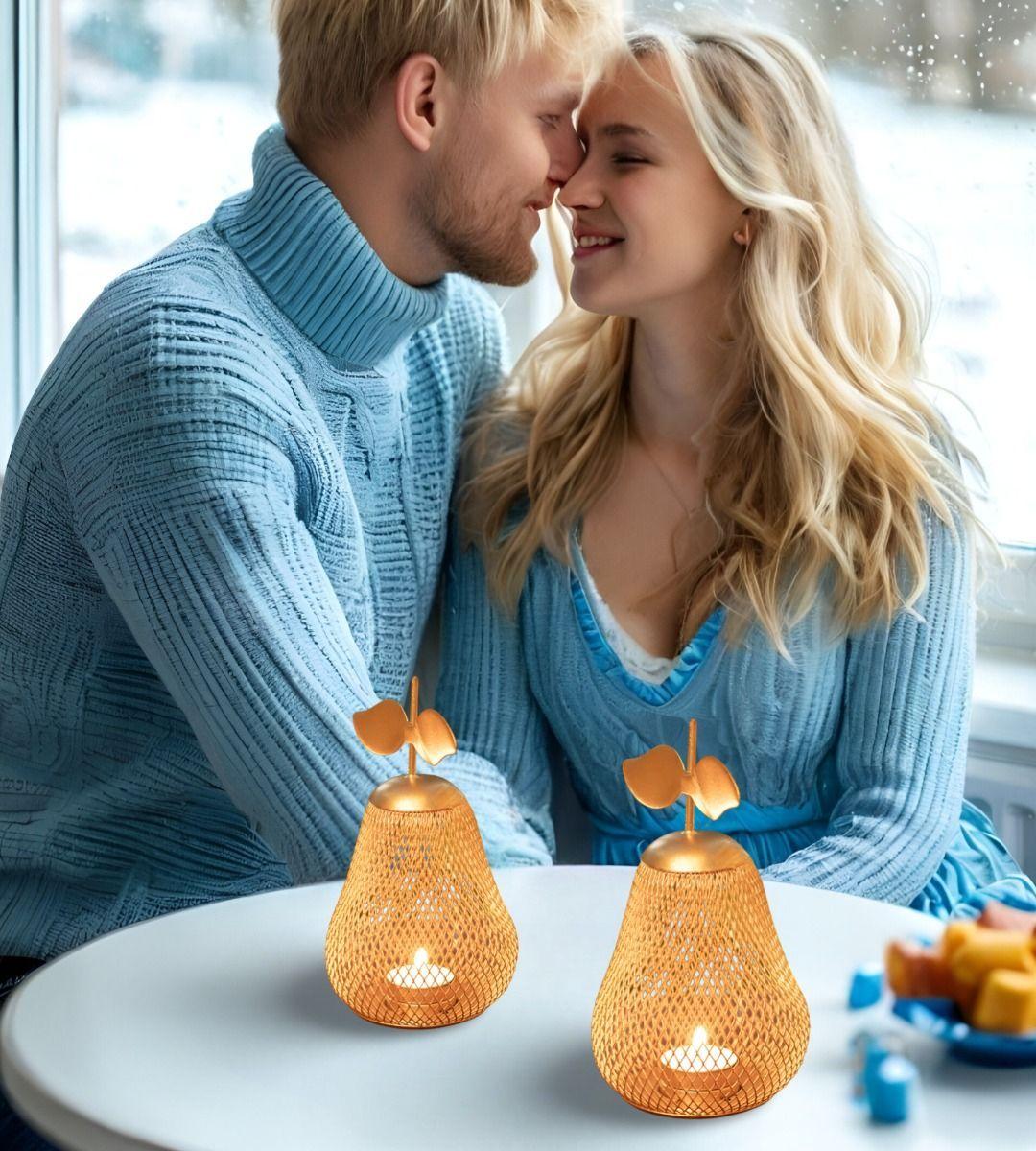 Set 2 Candelabro Decorativo Portavelas Pera Dorada 21cm Jhn-5