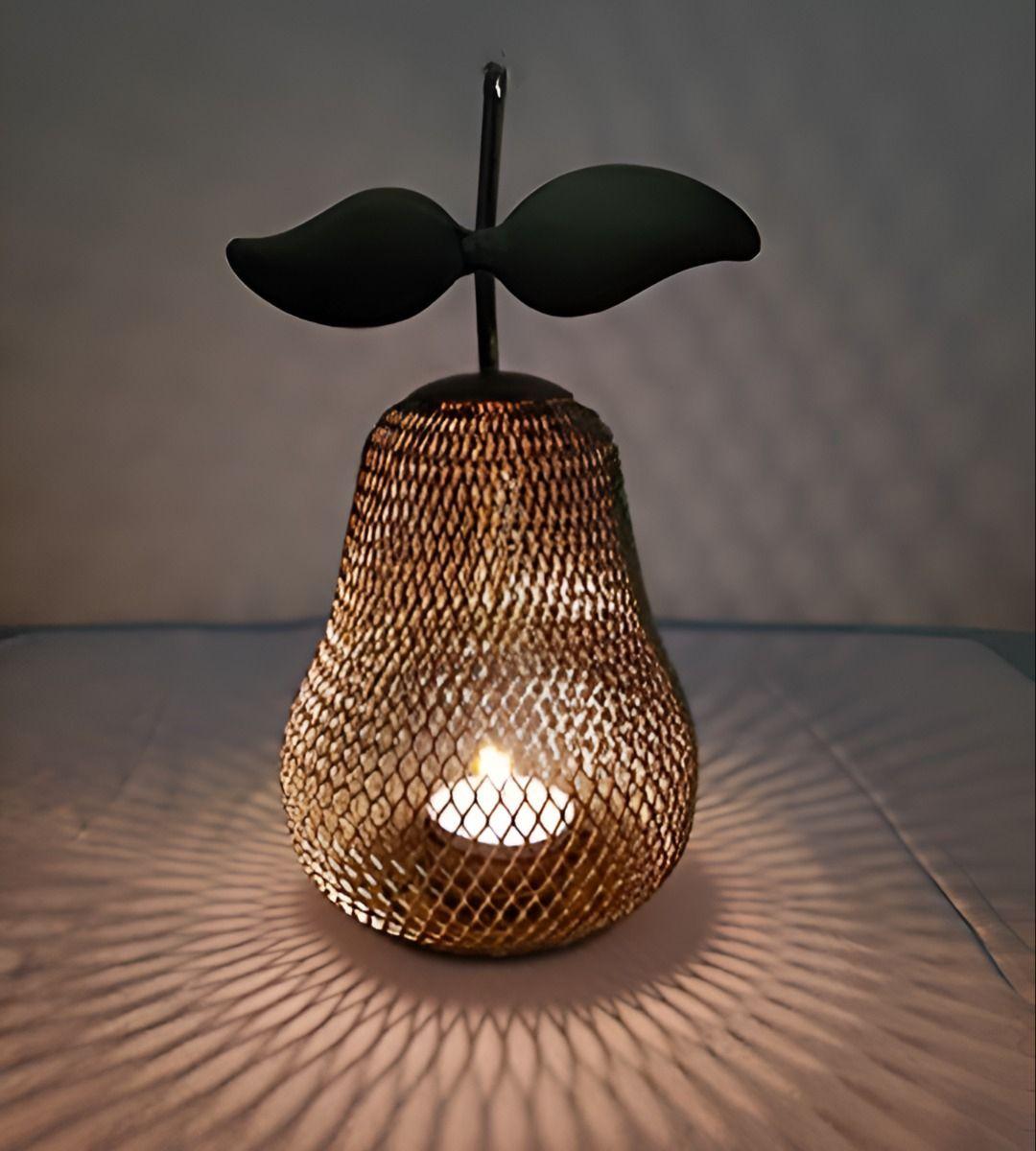 Set 2 Candelabro Decorativo Portavelas Pera Dorada 21cm Jhn-7