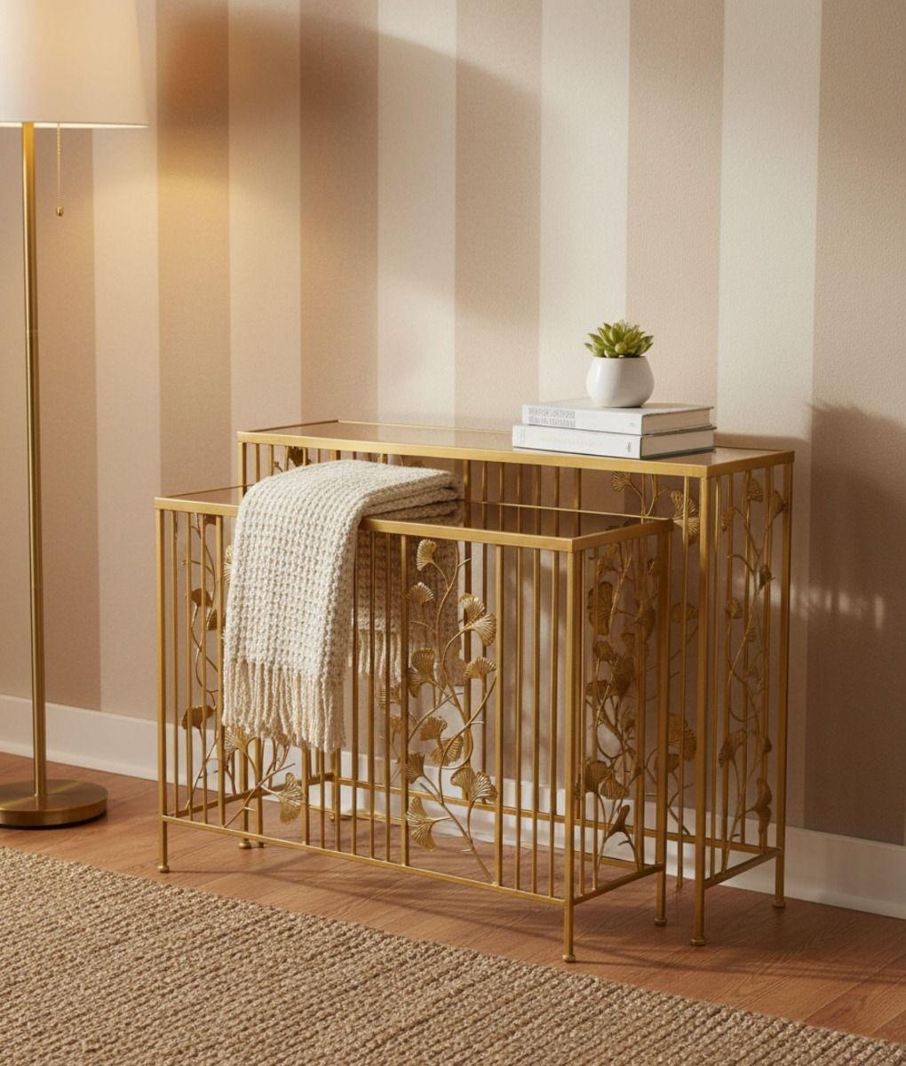 Set 2 Mesa Centro Auxiliar Lateral Decorativa Floral Jhn-5