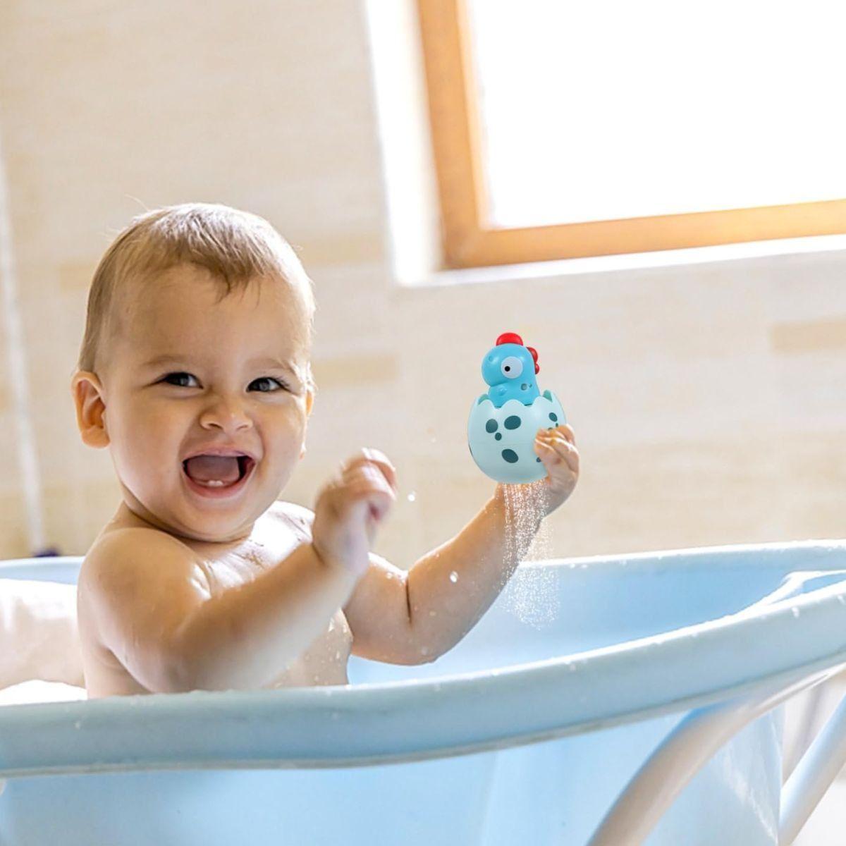 SET 3 JUGUETES DE BAÑO DINOSAURIO POLLITO ROCIA AGUA LAU-2