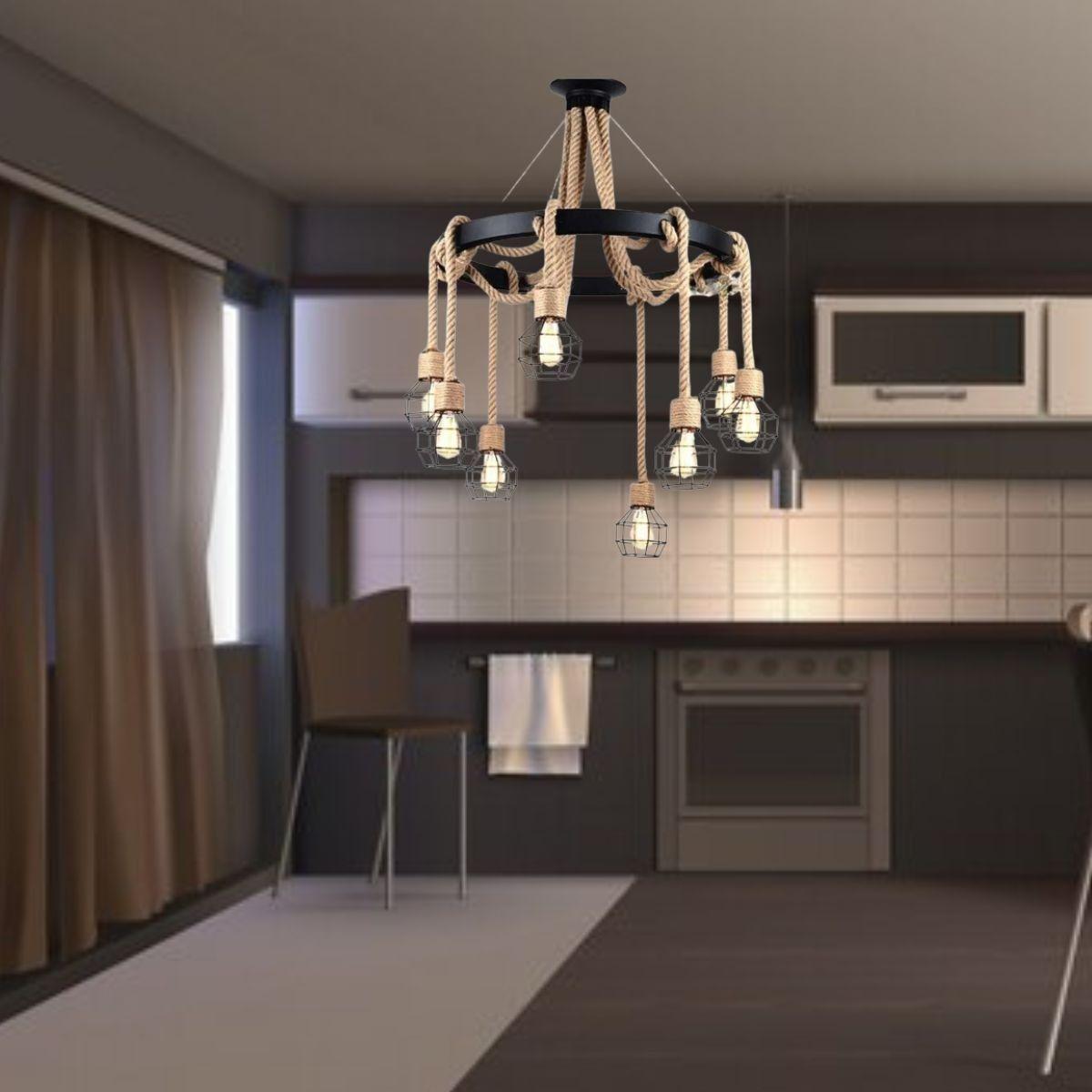 LAMPARA COLGANTE VINTAGE RUSTICA DECORA CUERDA CAÑAMO LAU-2