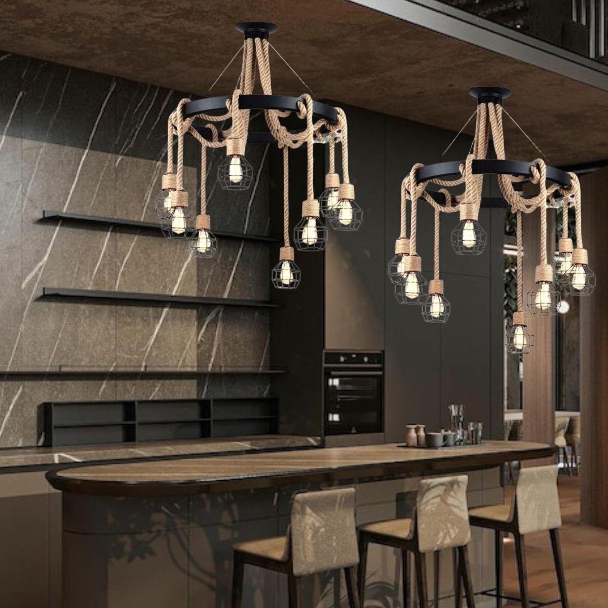 LAMPARA COLGANTE VINTAGE RUSTICA DECORA CUERDA CAÑAMO LAU-3