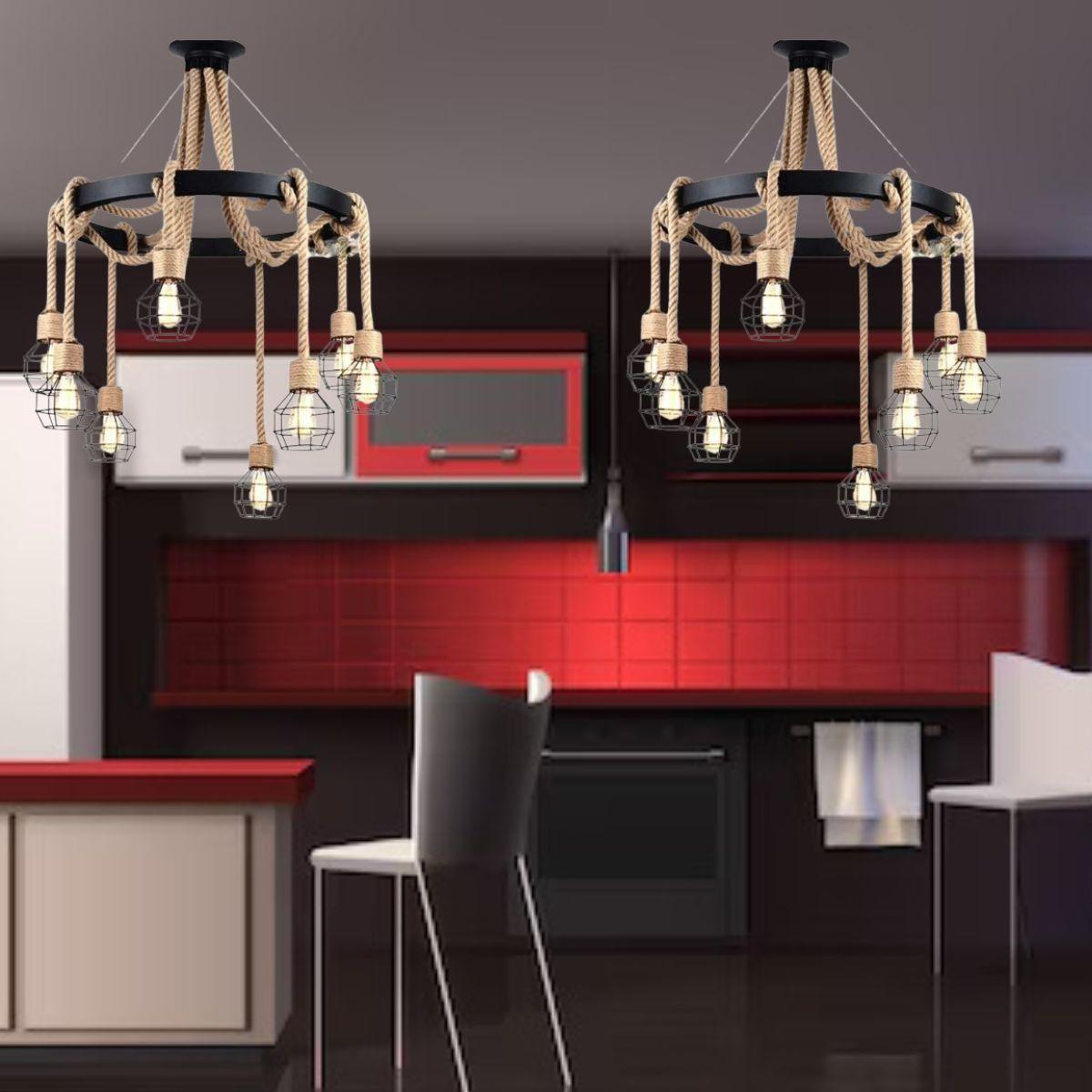 LAMPARA COLGANTE VINTAGE RUSTICA DECORA CUERDA CAÑAMO LAU-4